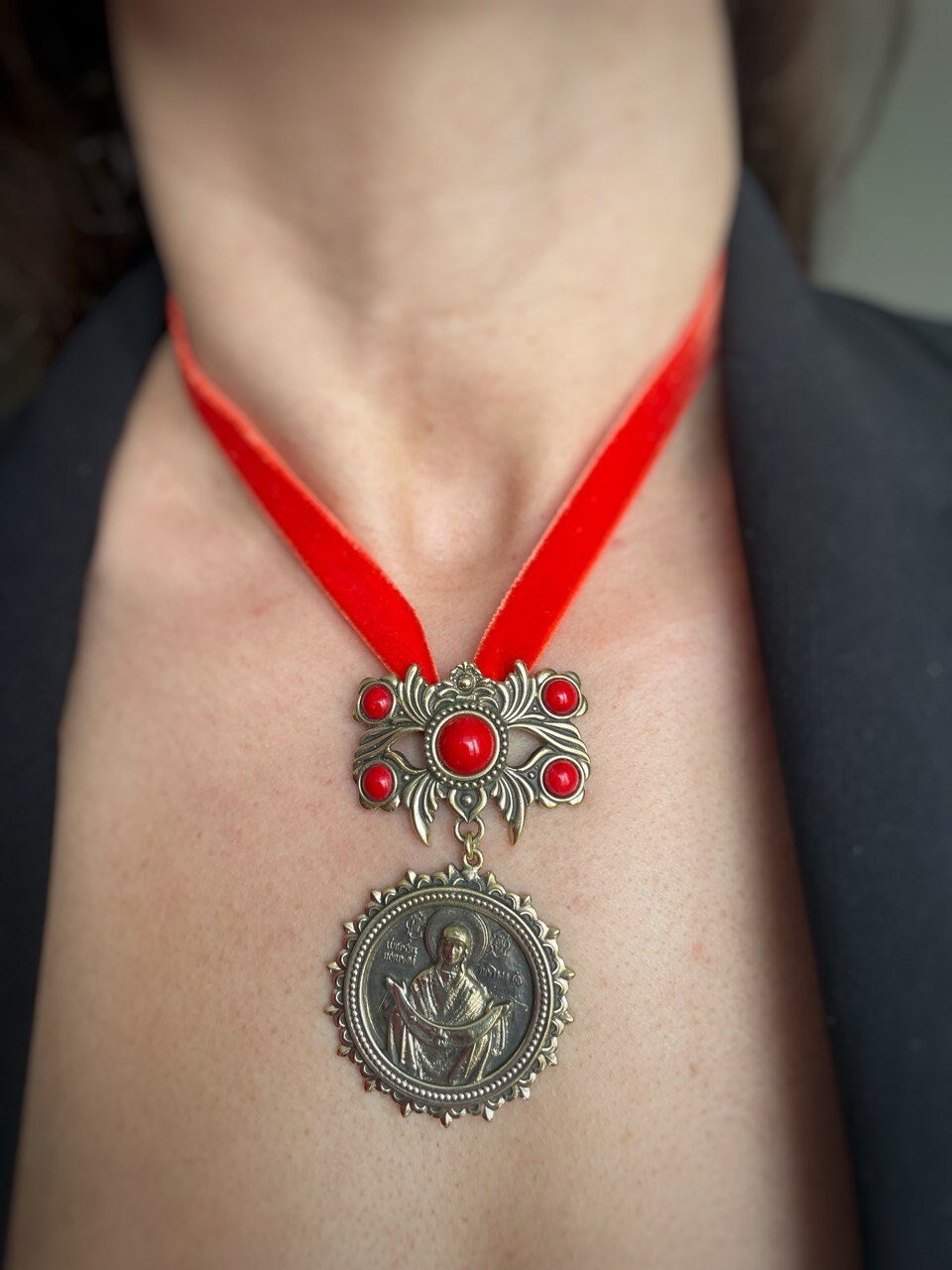 Handmade Ukrainian Dukach Pokrova Pendant Necklace - Brass Ethnic Jewelry from Ukraine