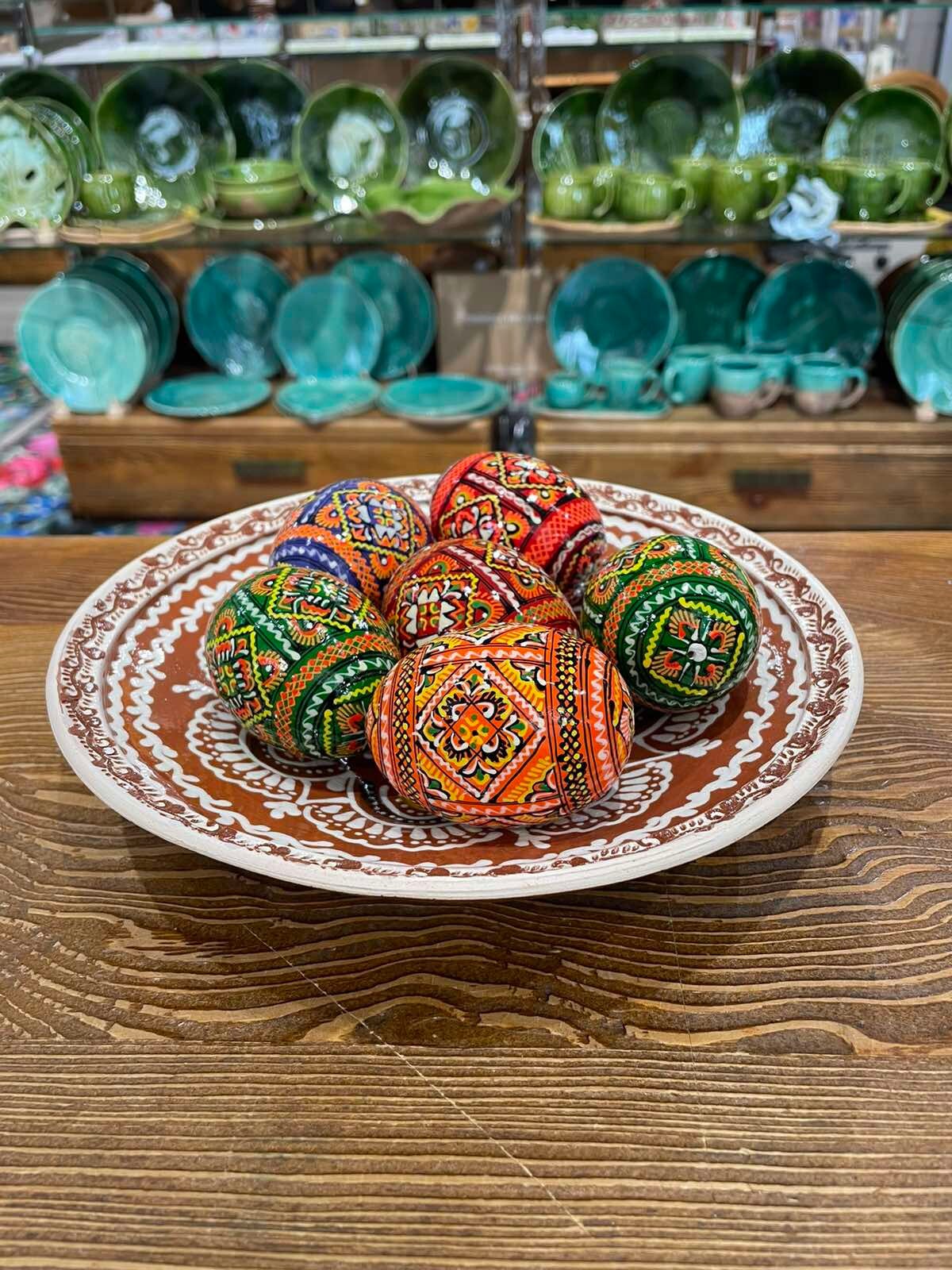 Handmade Ukrainian Pysanky: Set of 6 Painted Wooden Easter Eggs