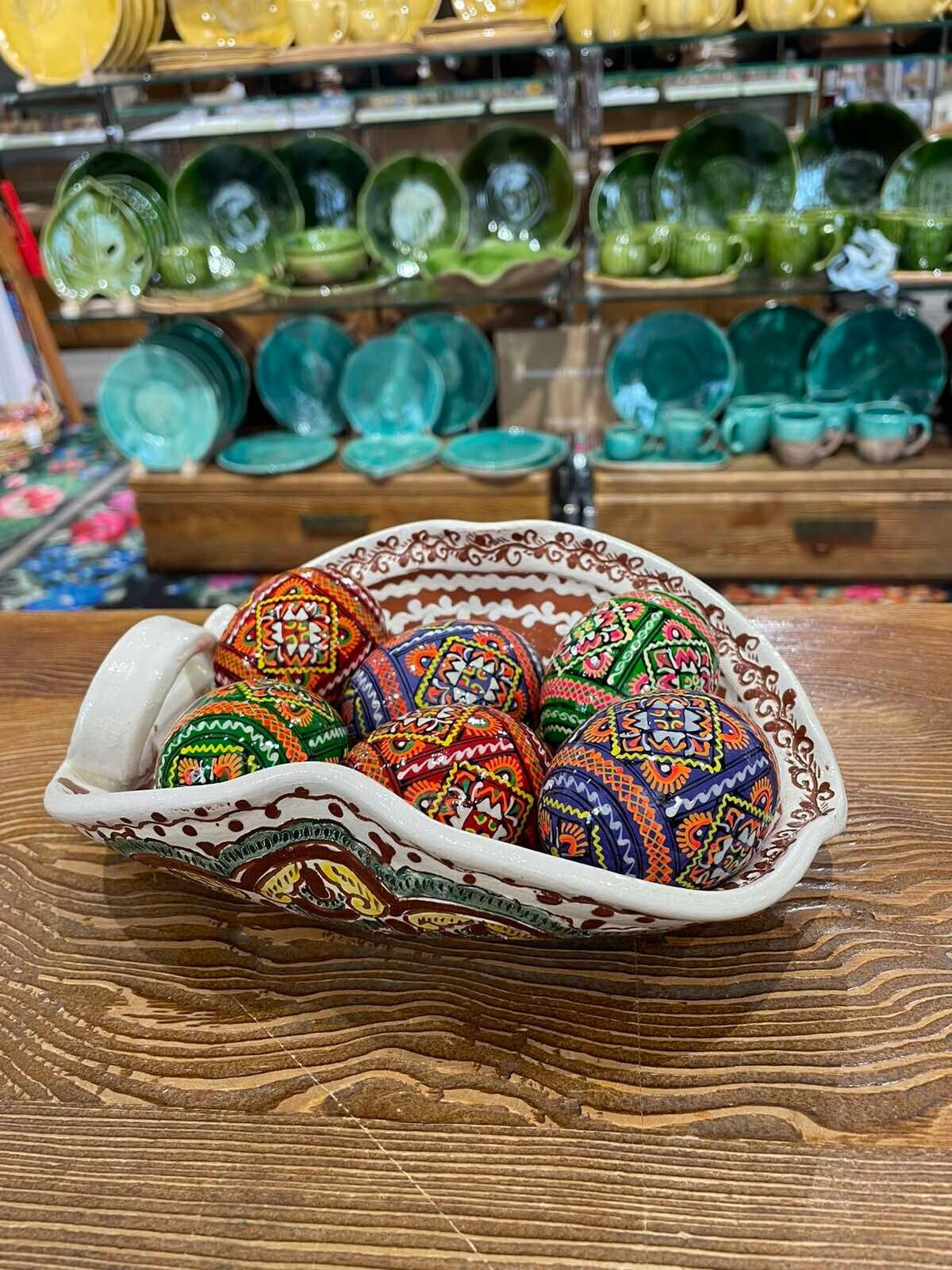 Handmade Ukrainian Pysanky: Set of 6 Painted Wooden Easter Eggs