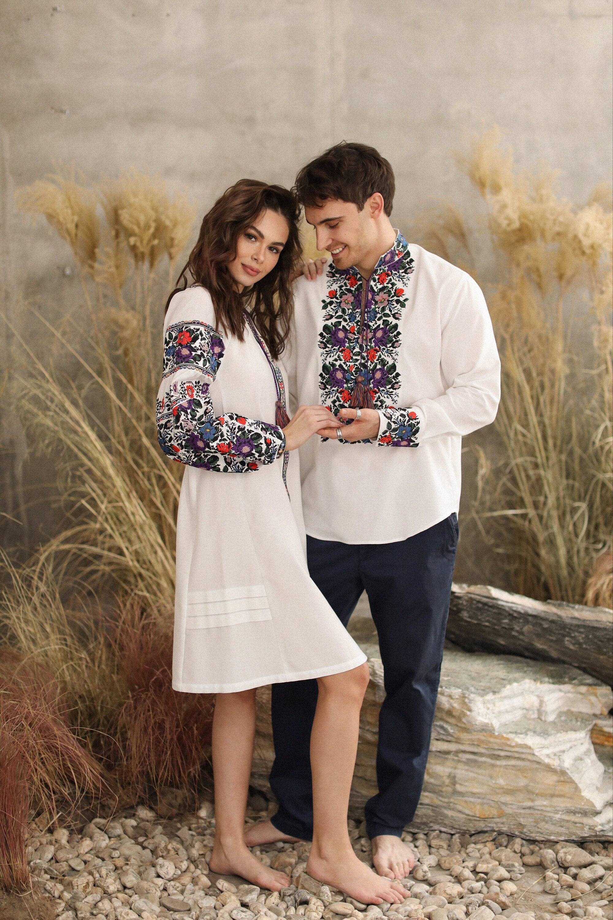 White Ukrainian Embroidered Vyshyvanka Dress - Boho Style Ukrainian Folk & Wedding Dress