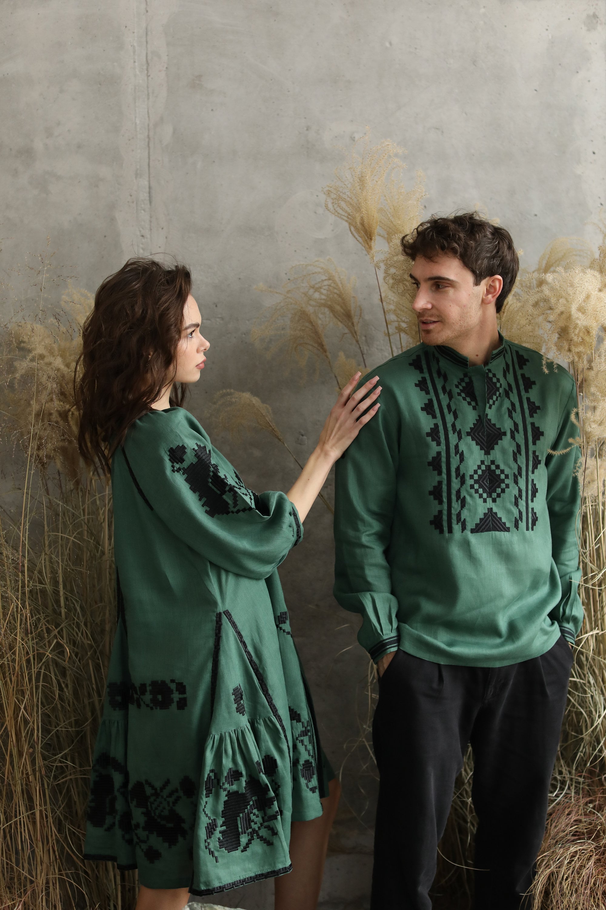 Men's Embroidered Green Ukrainian Shirt - Traditional Design