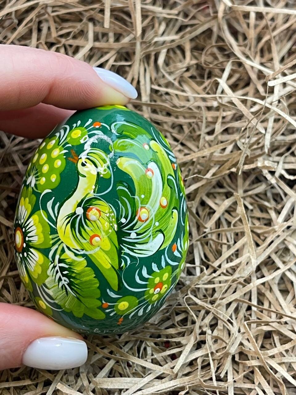 Hand-Painted Petrykivka Wooden Easter Egg | Ukrainian Pysanky Souvenir