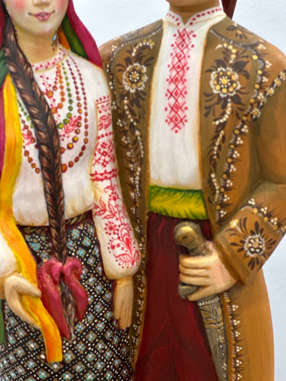 Hand-Painted Wooden Couple Statue - Unique Ukrainian Figurine for 5th Anniversary, Wedding, or Special Occasion