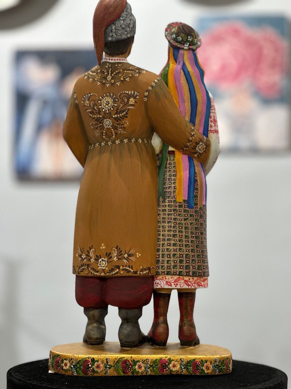 Hand-Painted Wooden Couple Statue - Unique Ukrainian Figurine for 5th Anniversary, Wedding, or Special Occasion