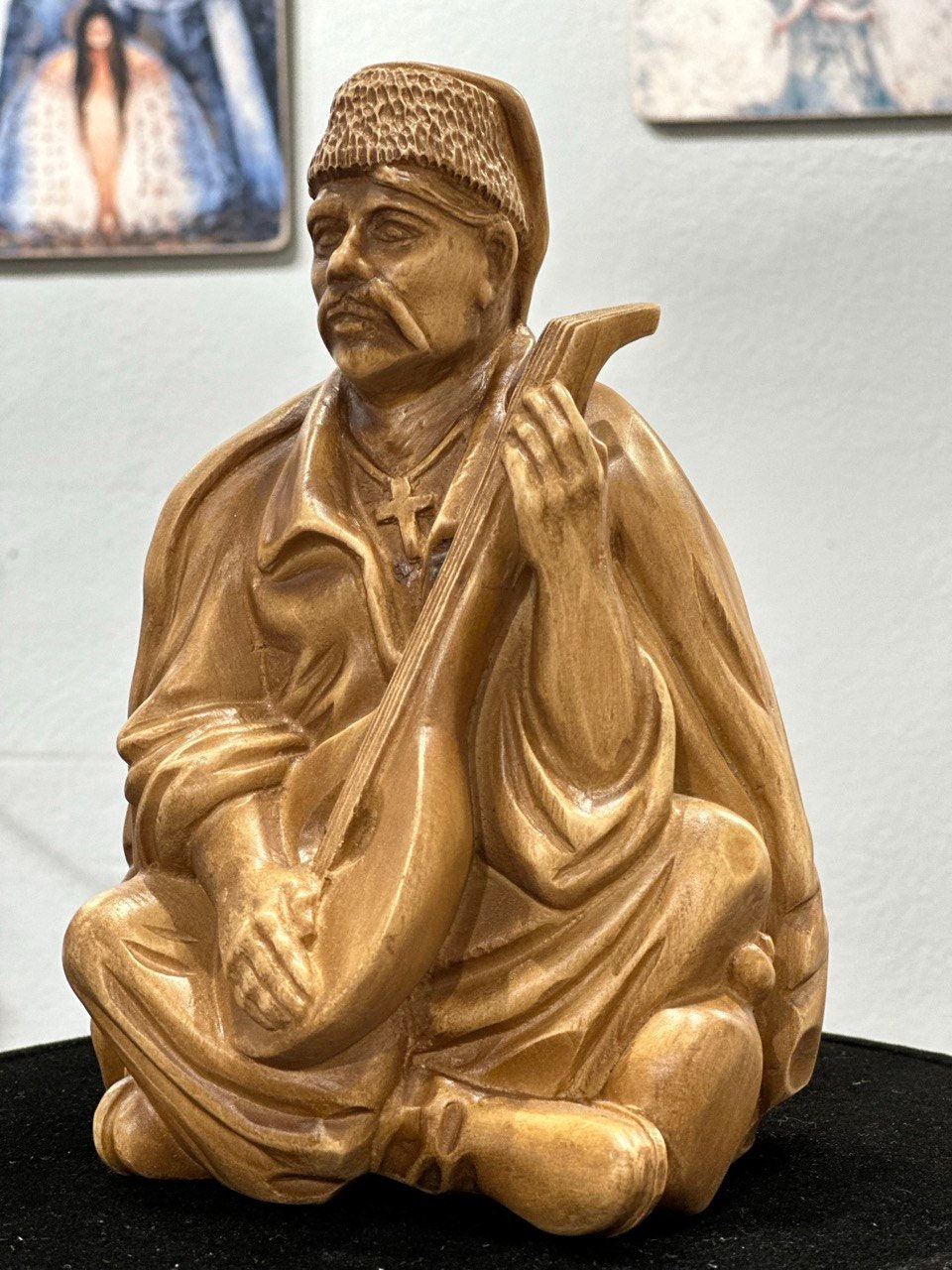 Handmade Wooden Bandurist Statue – Ukrainian Linden Wood Figurine for Weddings and Special Occasions