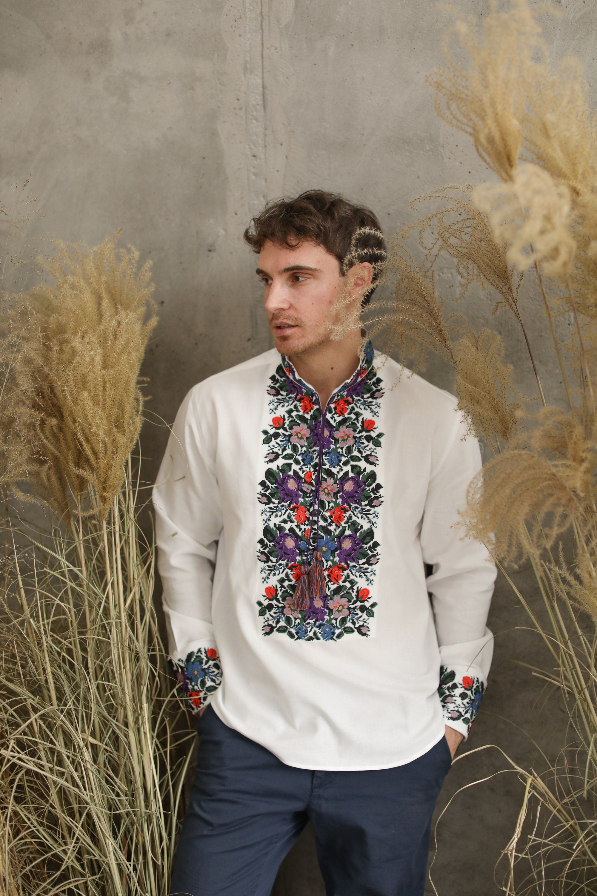 Men's White Ukrainian Embroidered Shirt - Traditional Design