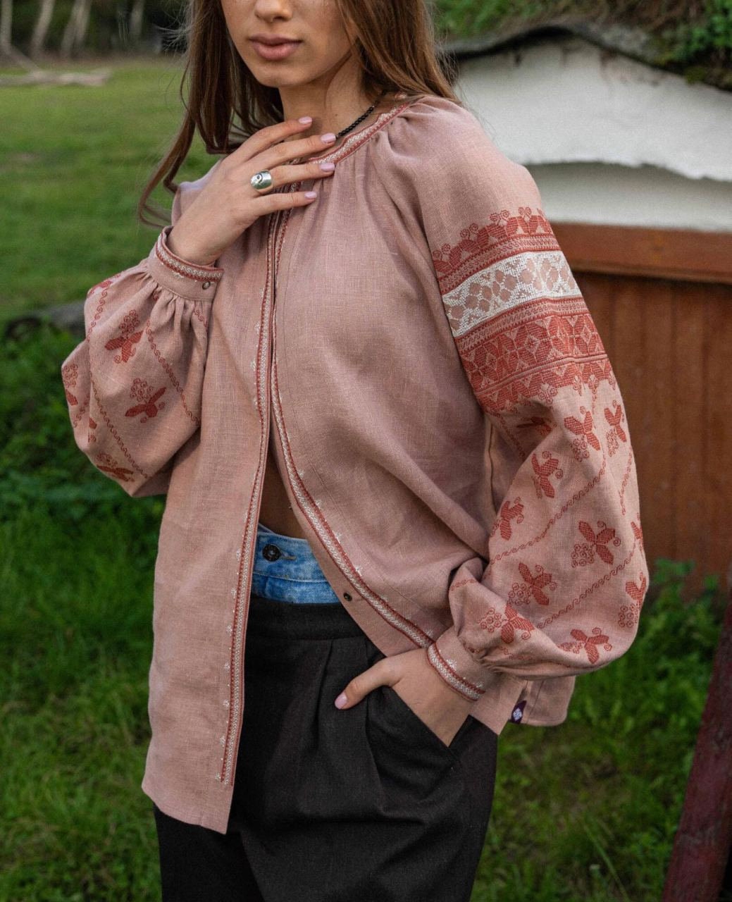 Embroidered Ukrainian Vyshyvanka Linen Blouse for Women – Cherkasy Region Design