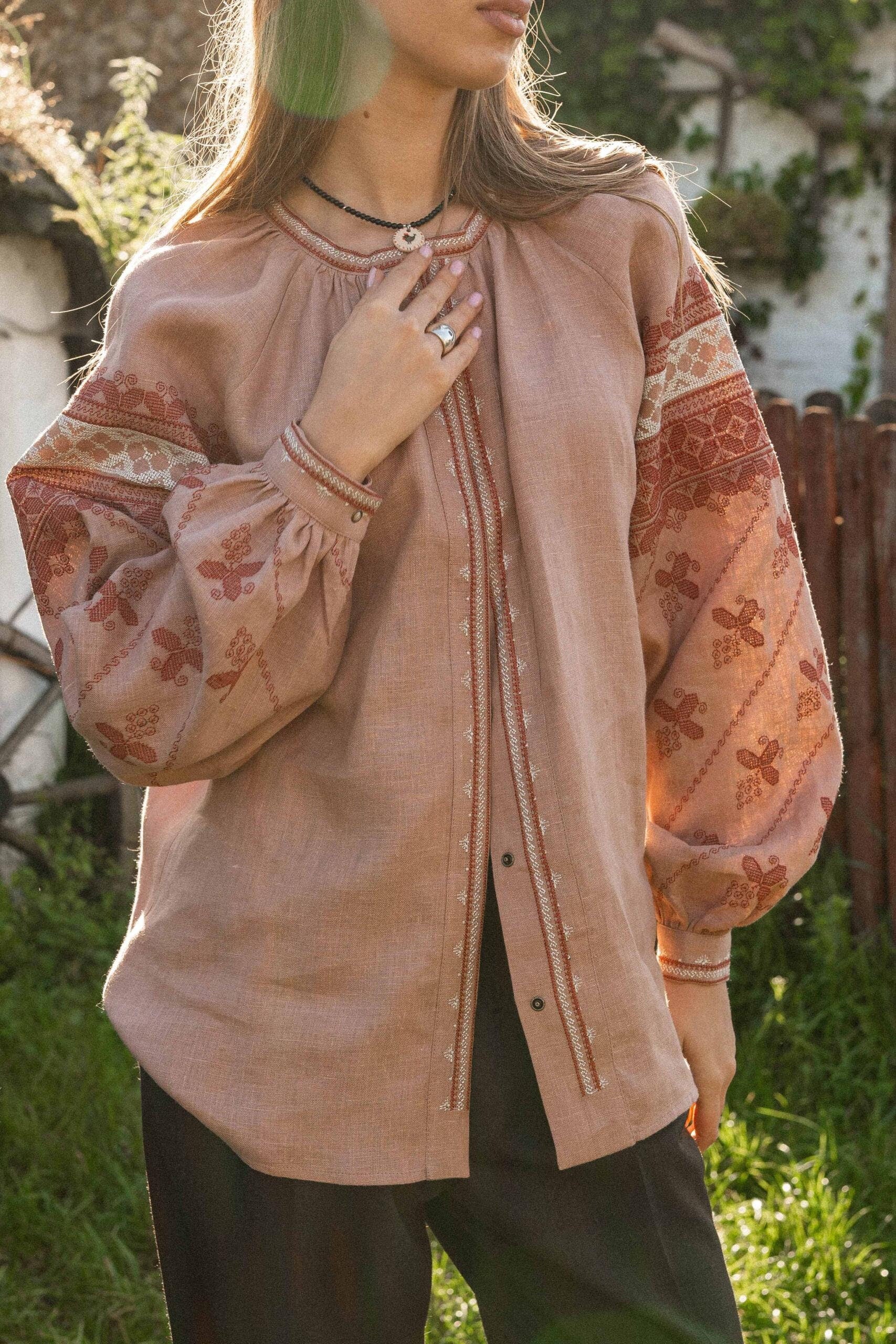 Embroidered Ukrainian Vyshyvanka Linen Blouse for Women – Cherkasy Region Design