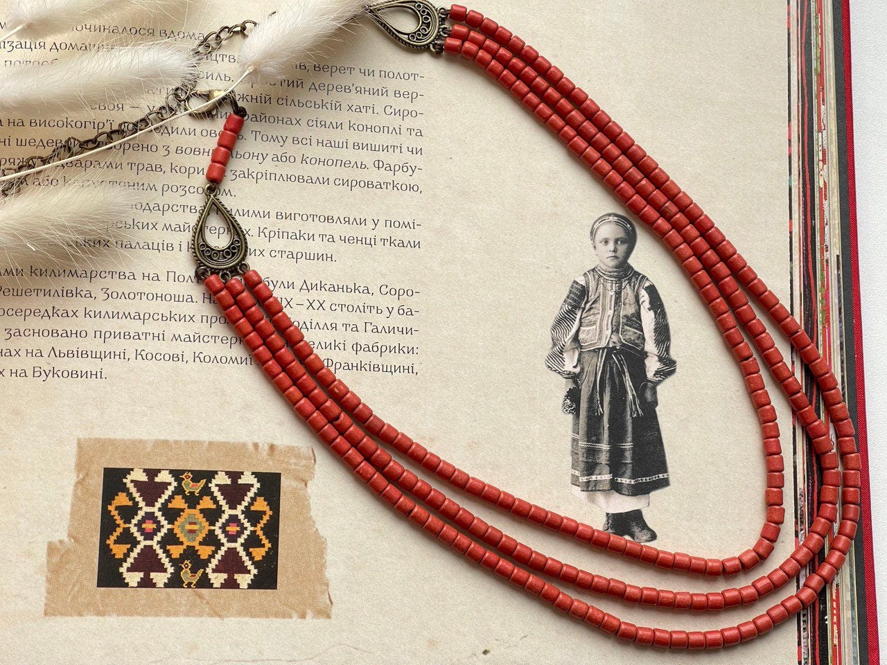Handmade Red Ukrainian Ceramic Beaded Necklace - Scythian Inspired Accessories
