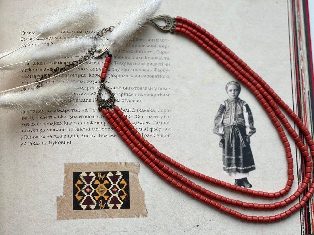 Handmade Red Ukrainian Ceramic Beaded Necklace - Scythian Inspired Accessories