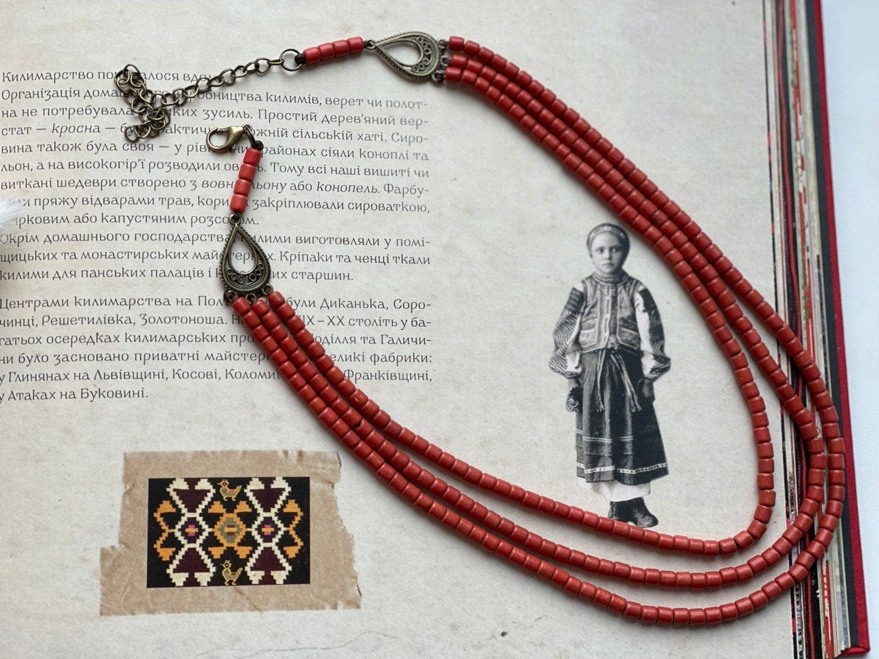 Handmade Red Ukrainian Ceramic Beaded Necklace - Scythian Inspired Accessories