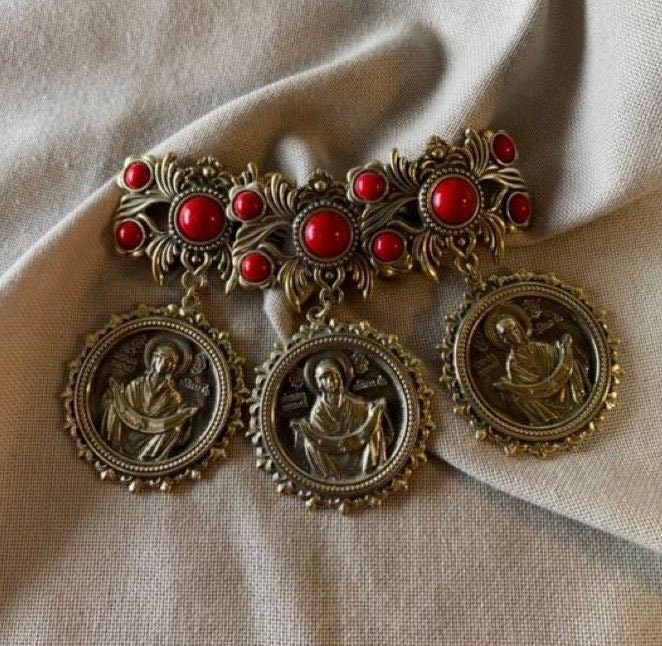 Handmade Ukrainian Dukach Pokrova Pendant Necklace - Brass Ethnic Jewelry from Ukraine