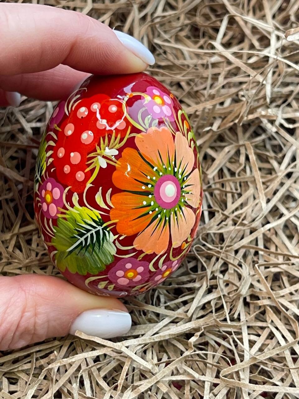 Hand-Painted Petrykivka Wooden Easter Egg | Ukrainian Pysanky Souvenir