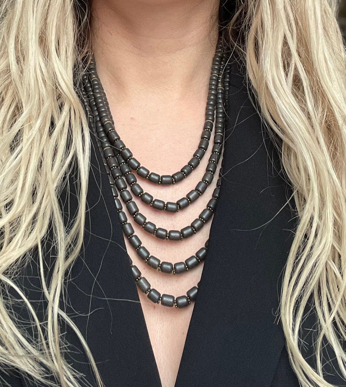 Black Ukrainian Traditional Handmade Ceramic Necklace with Antique Fireplace Beads