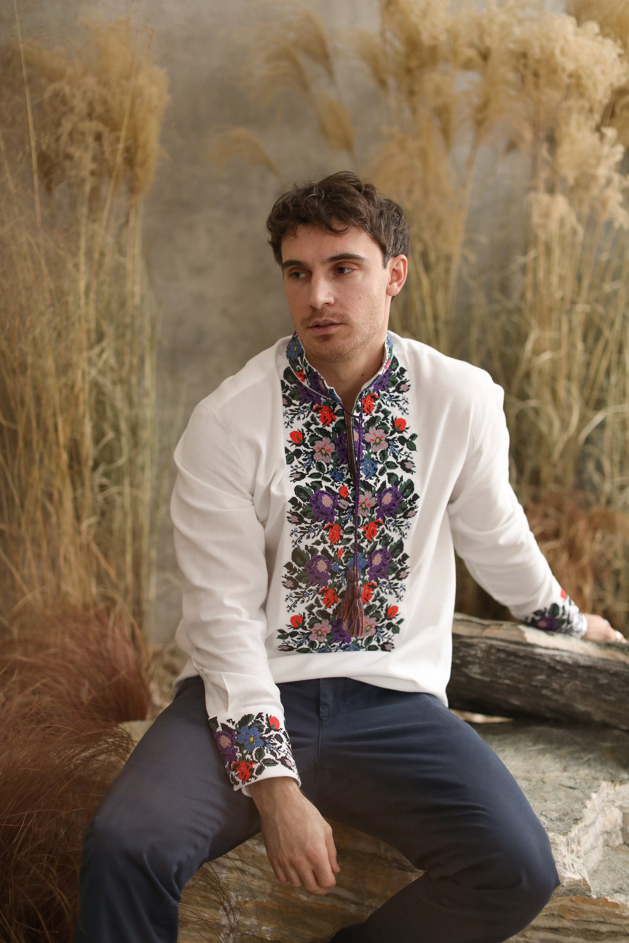 Men's White Ukrainian Embroidered Shirt - Traditional Design