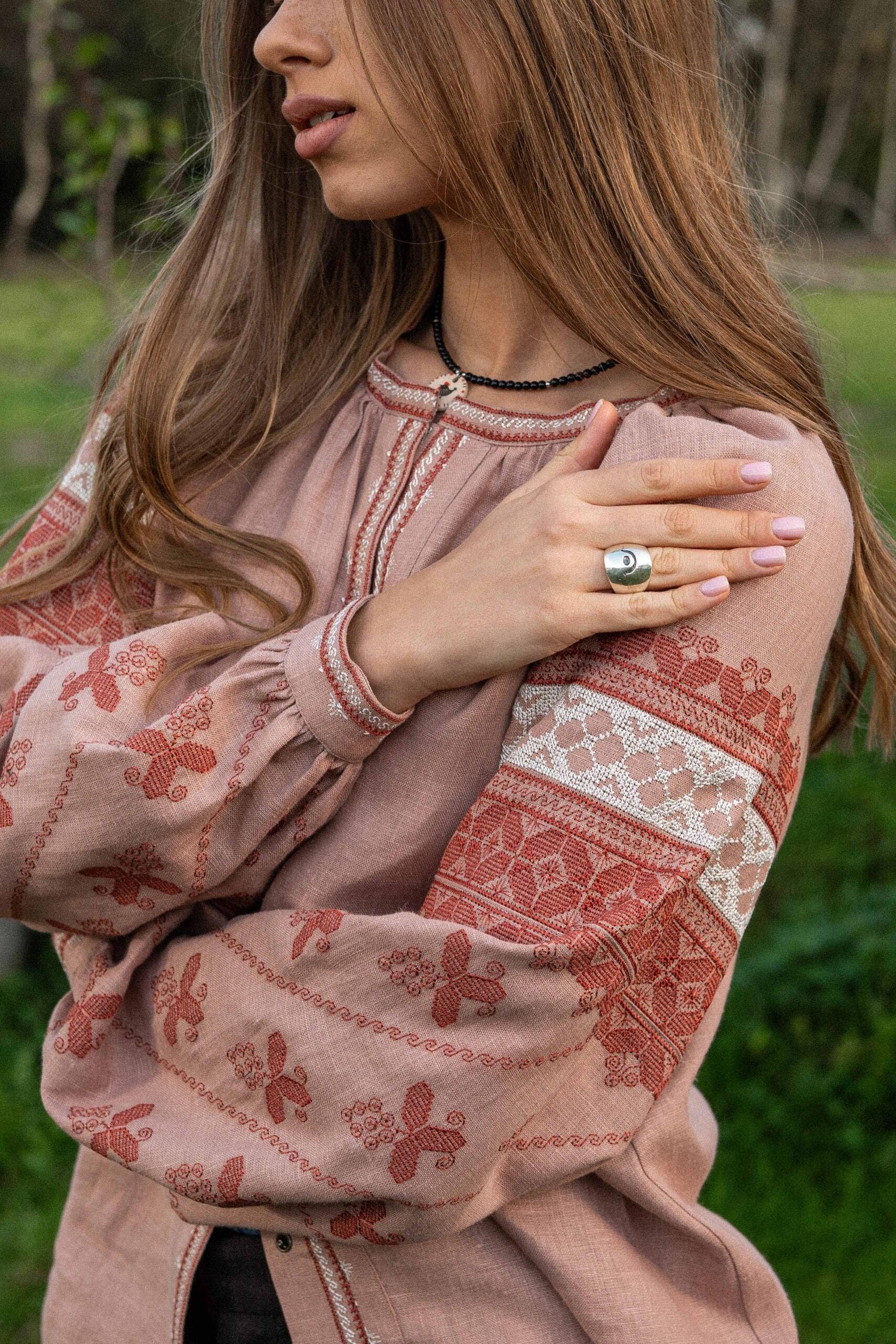 Embroidered Ukrainian Vyshyvanka Linen Blouse for Women – Cherkasy Region Design