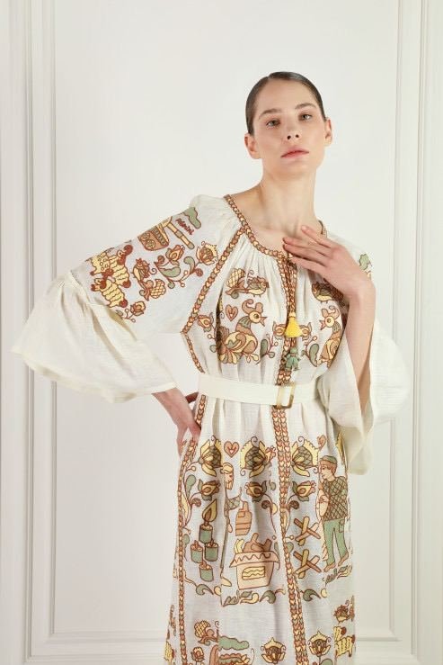 Unique Ukrainian Vyshyvanka Linen Dress with Embroidery – Boho Style