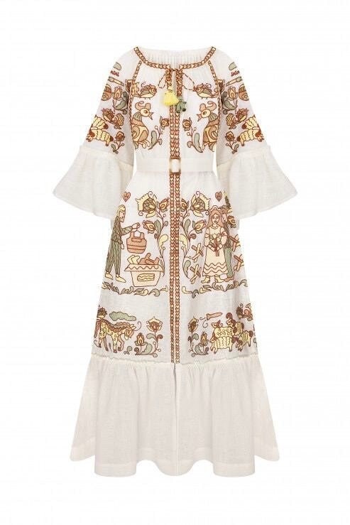 Unique Ukrainian Vyshyvanka Linen Dress with Embroidery – Boho Style