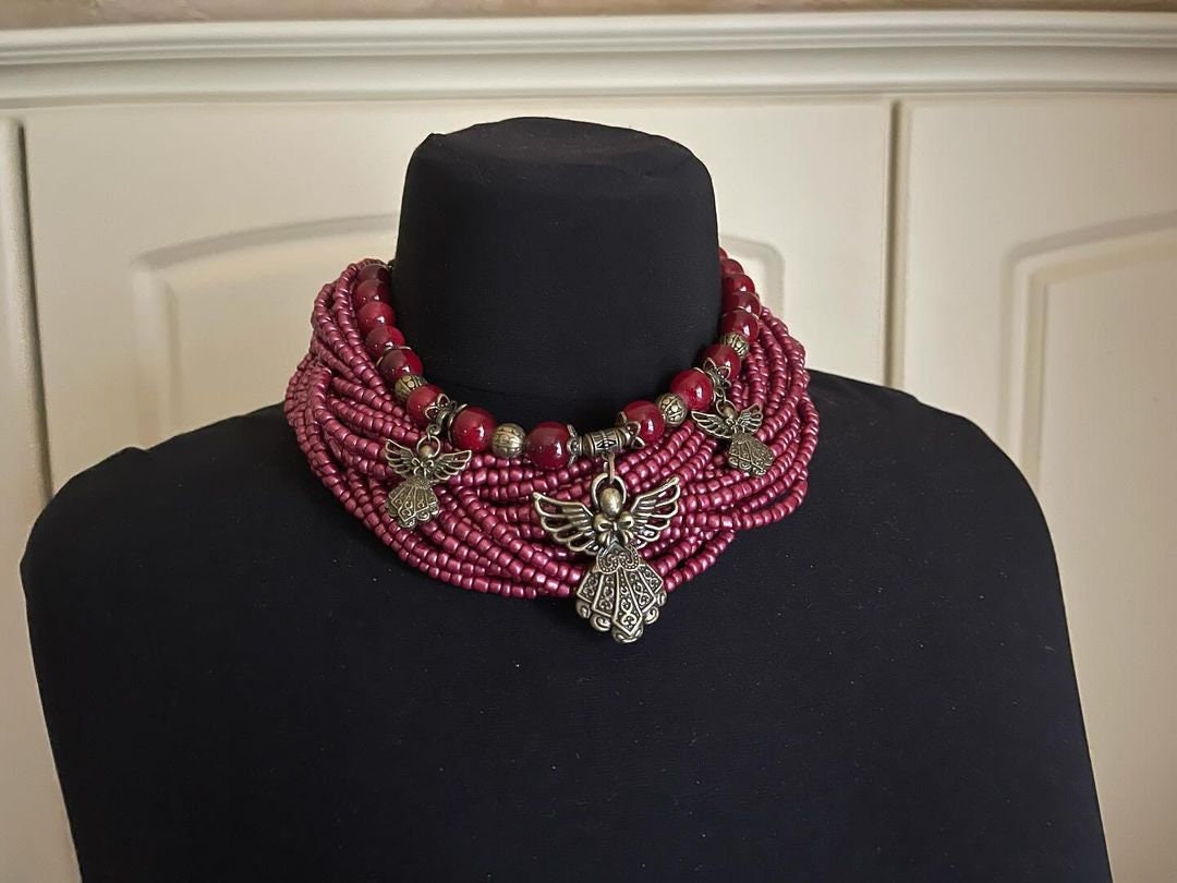 Ukrainian Traditional Multirow Glass Bead Necklace - Ethnic Jewelry