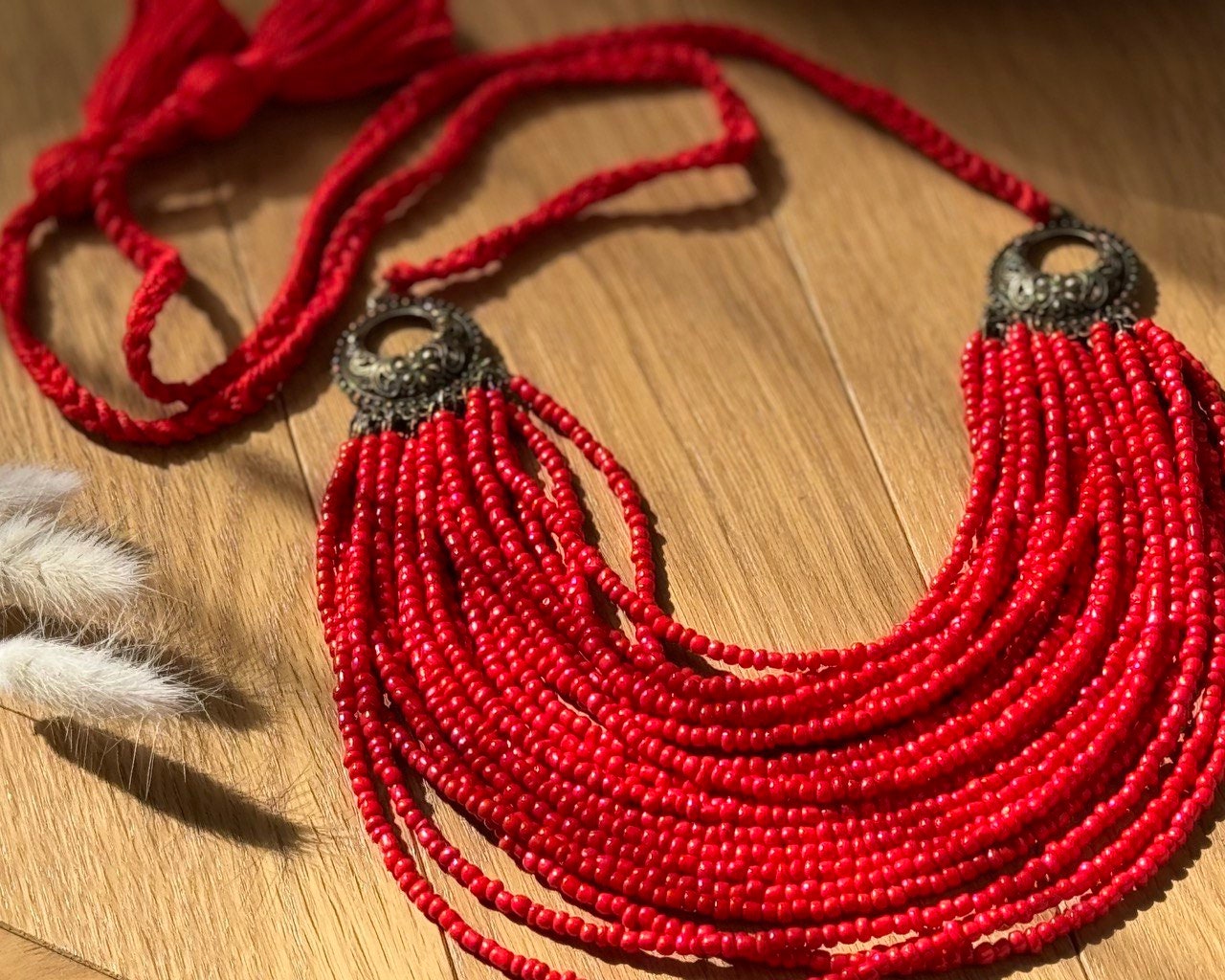 Red Ukrainian Traditional Necklace - Ethnic Coral Jewelry