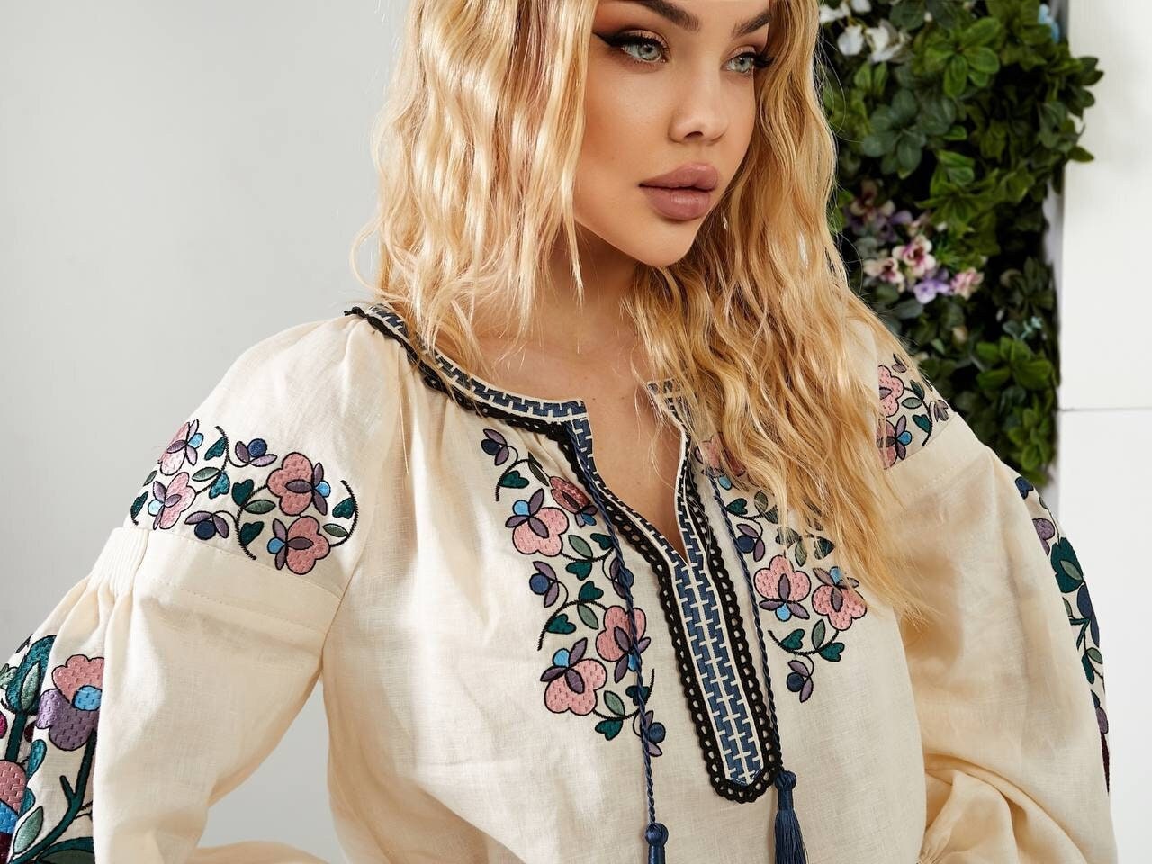 Milk Colored Embroidered Ukrainian Vyshyvanka Blouse - Boho Chic Ethnic Shirt