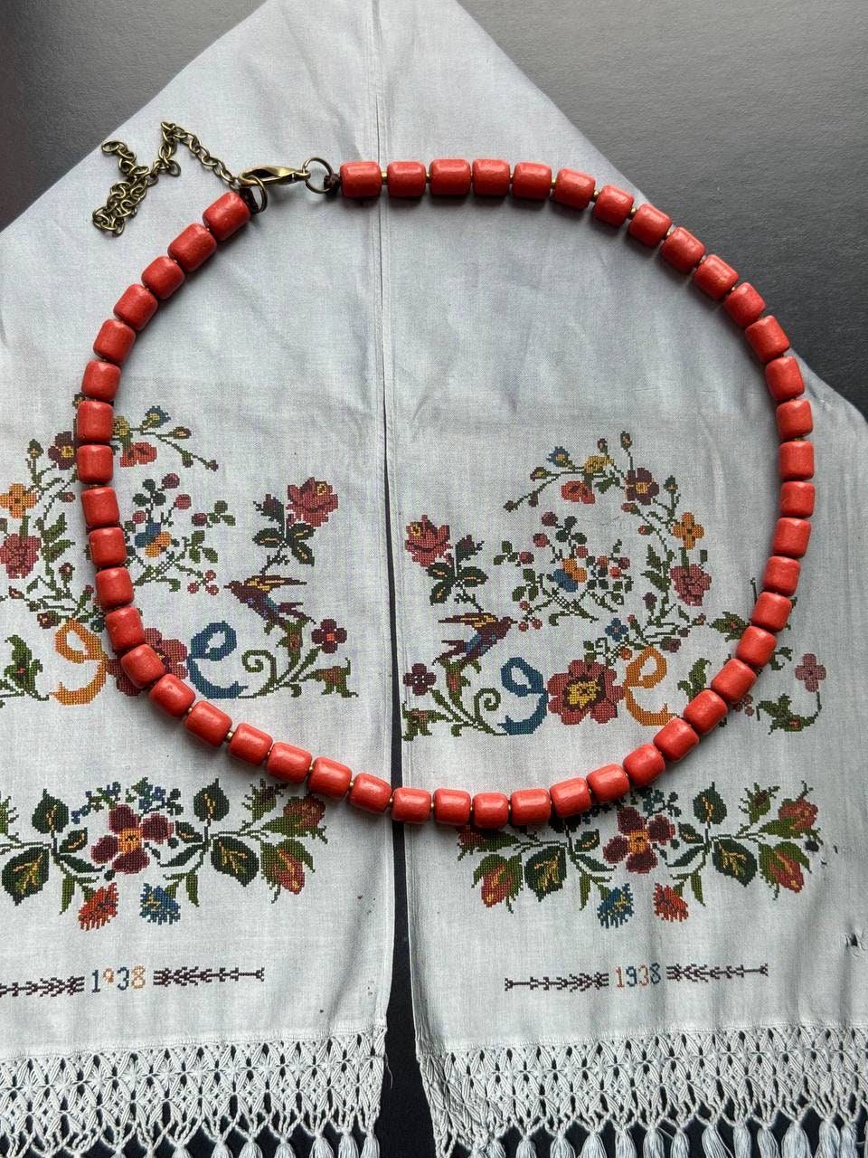 Ukrainian Traditional Ceramic Necklace with Antique Fireplace Beads