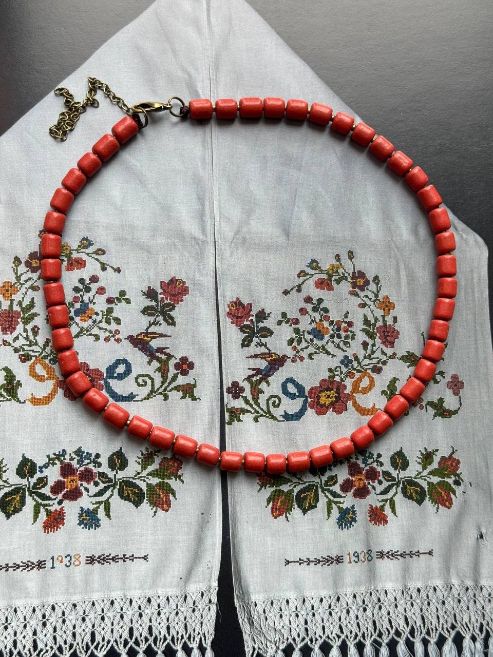 Ukrainian Traditional Ceramic Necklace with Antique Fireplace Beads