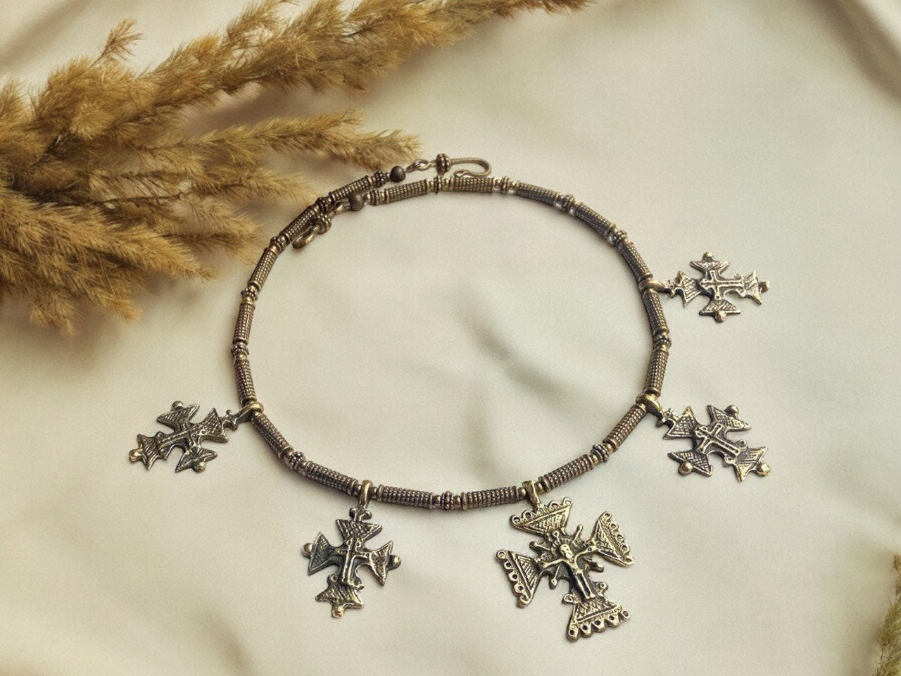 2025 Bronze Ukrainian Ethnic Necklace with Brass Crosses
