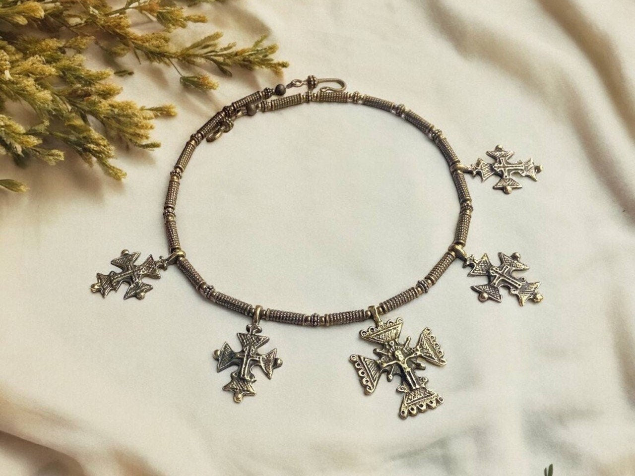 2025 Bronze Ukrainian Ethnic Necklace with Brass Crosses