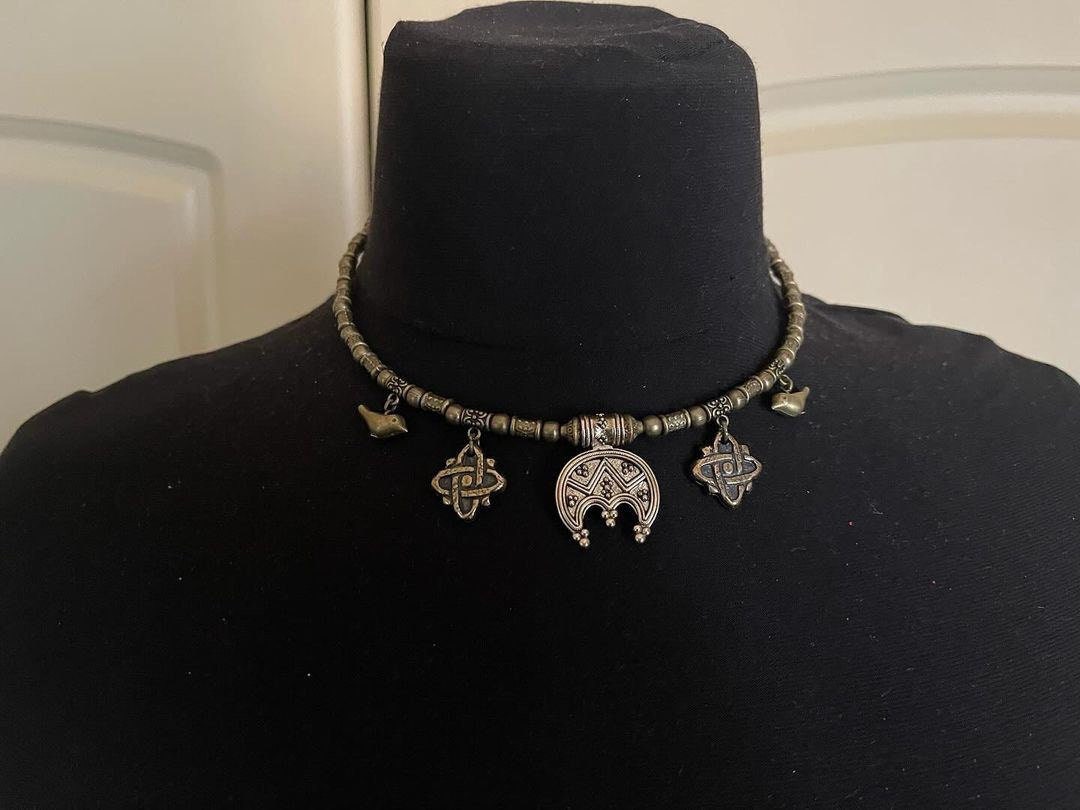 2025 Metal Ethnic Moon Necklace | Ukrainian Traditional Jewelry with Brass Pendants