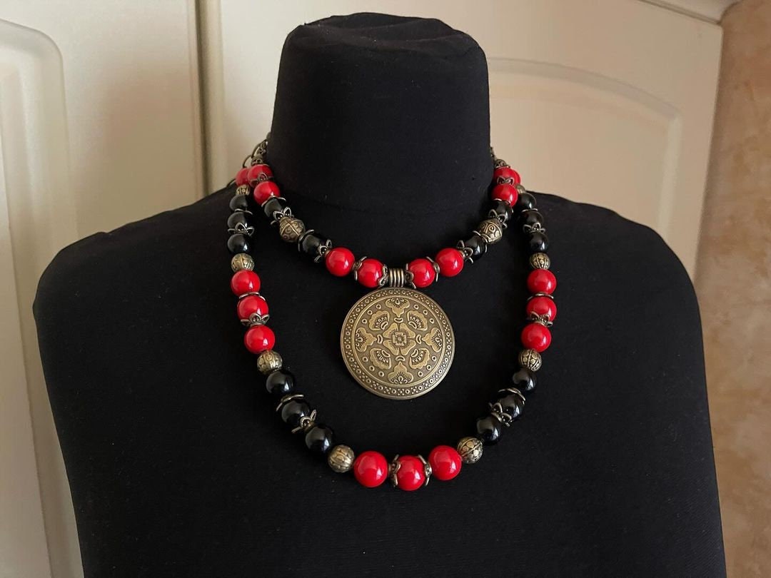 Handmade Ukrainian Red Necklace | Unique Traditional Jewelry for Women