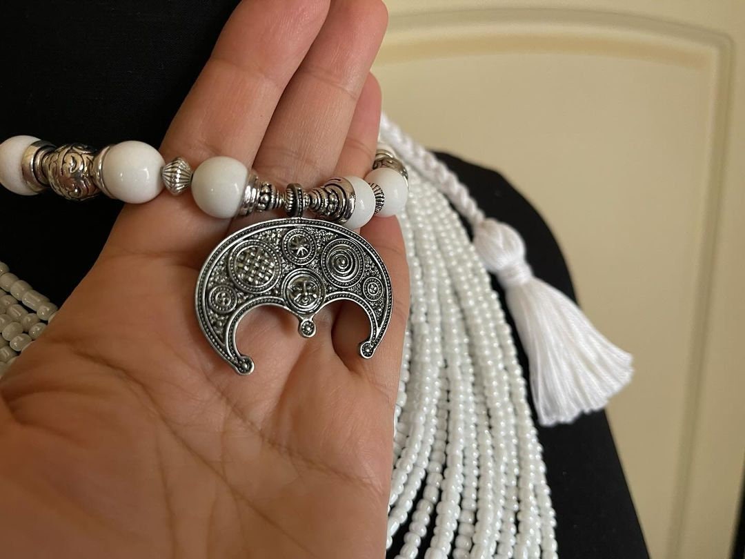 White Ukrainian Traditional necklace MOTHERS GIFT Jewelry Ethnic Multirow Necklace of glass beads with contempt Gift for Her Christmas