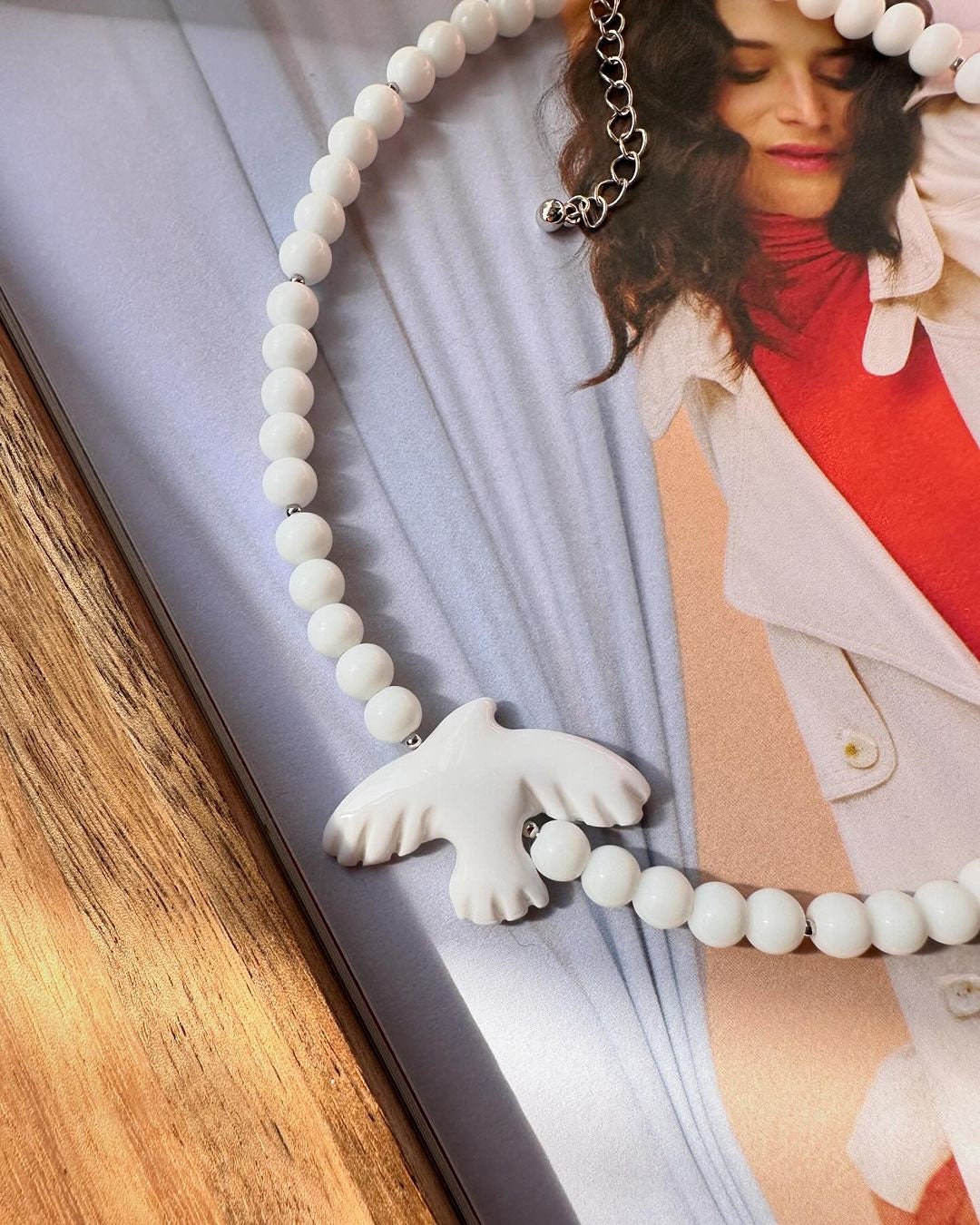 2025 Handmade Bird Necklace with White Marble - Ukrainian Jewelry