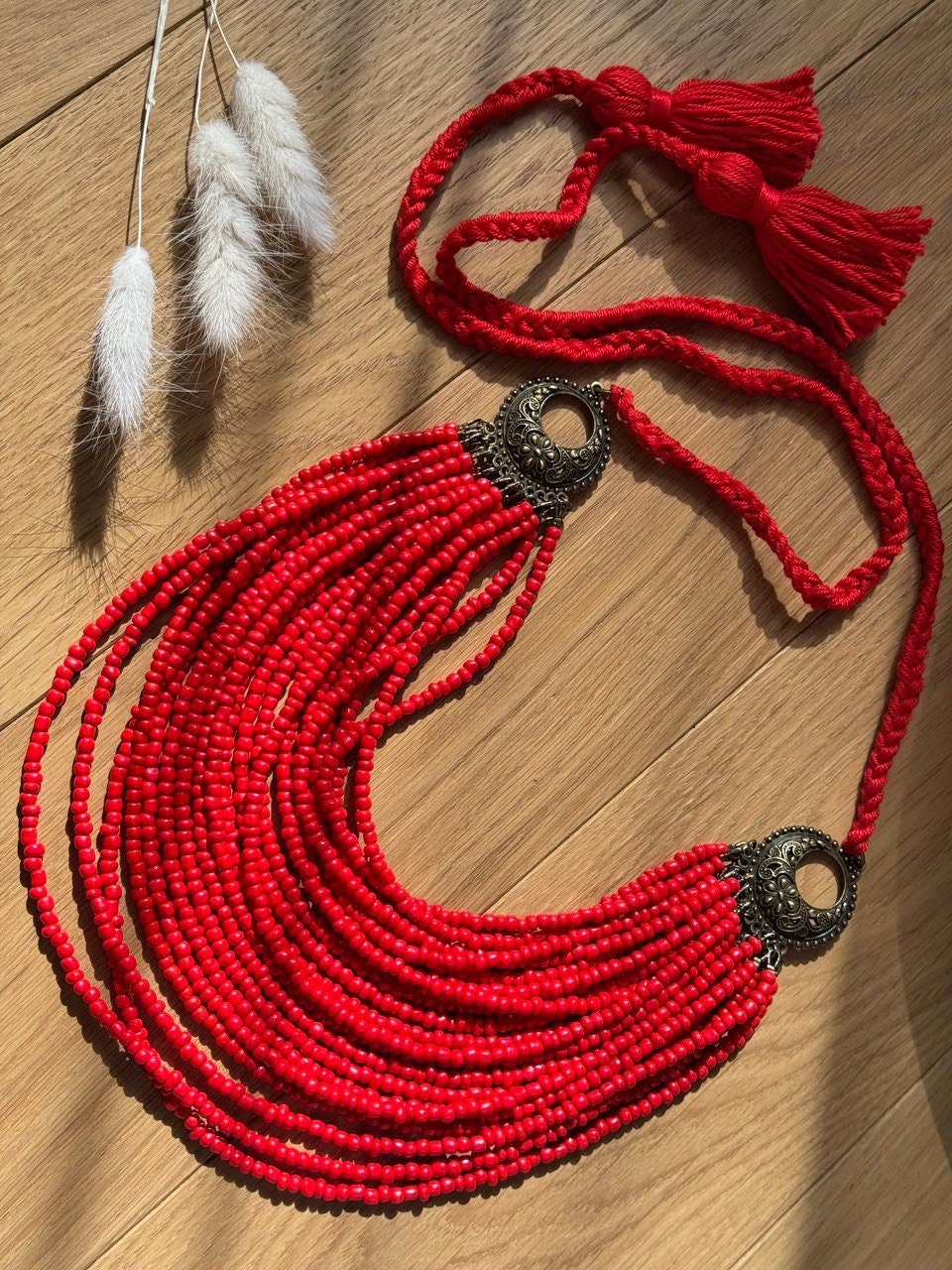 Red Ukrainian Traditional Necklace - Ethnic Coral Jewelry