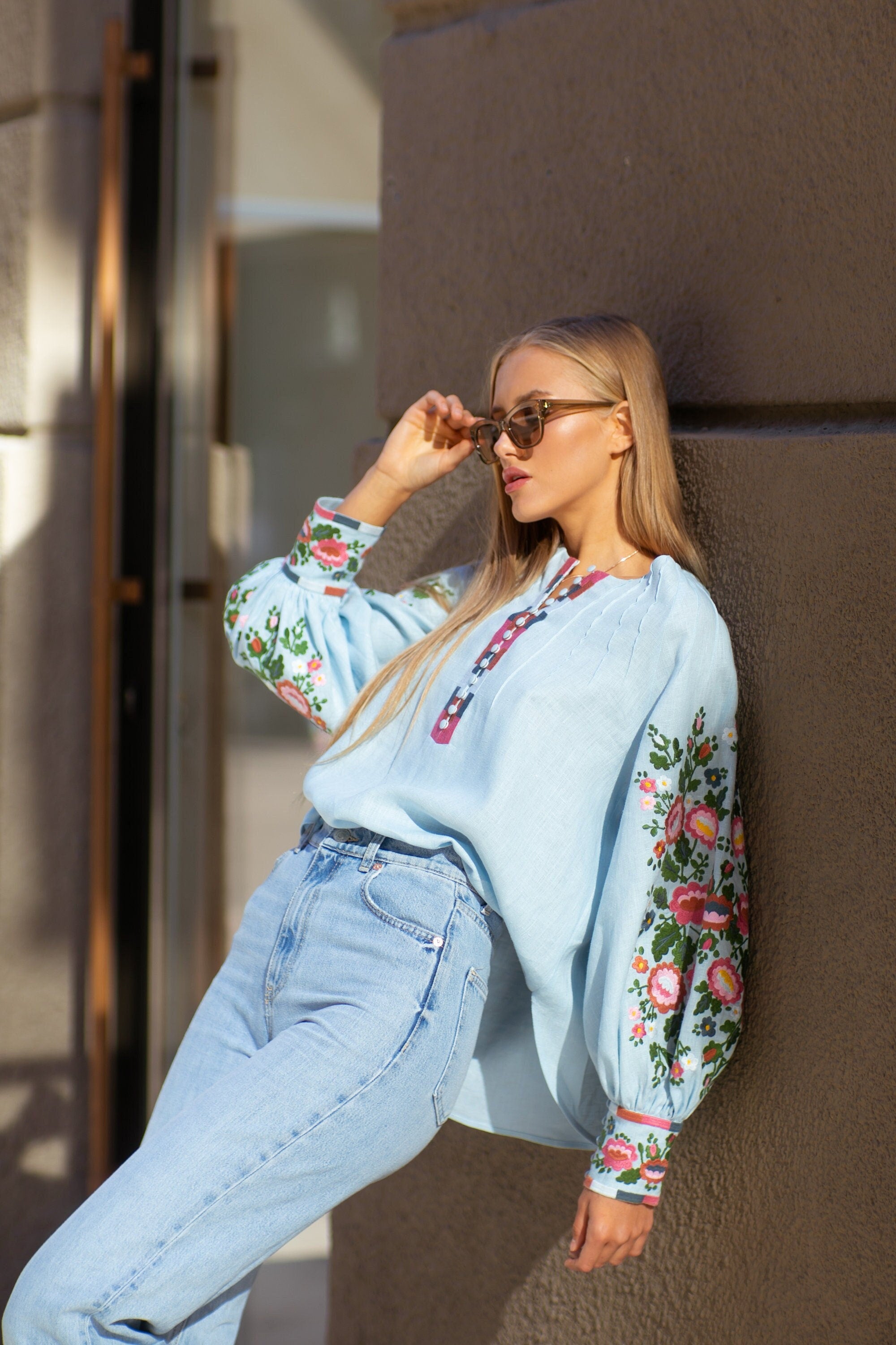 Ukrainian Linen Vyshyvanka Blouse | Boho Embroidered Linen Top