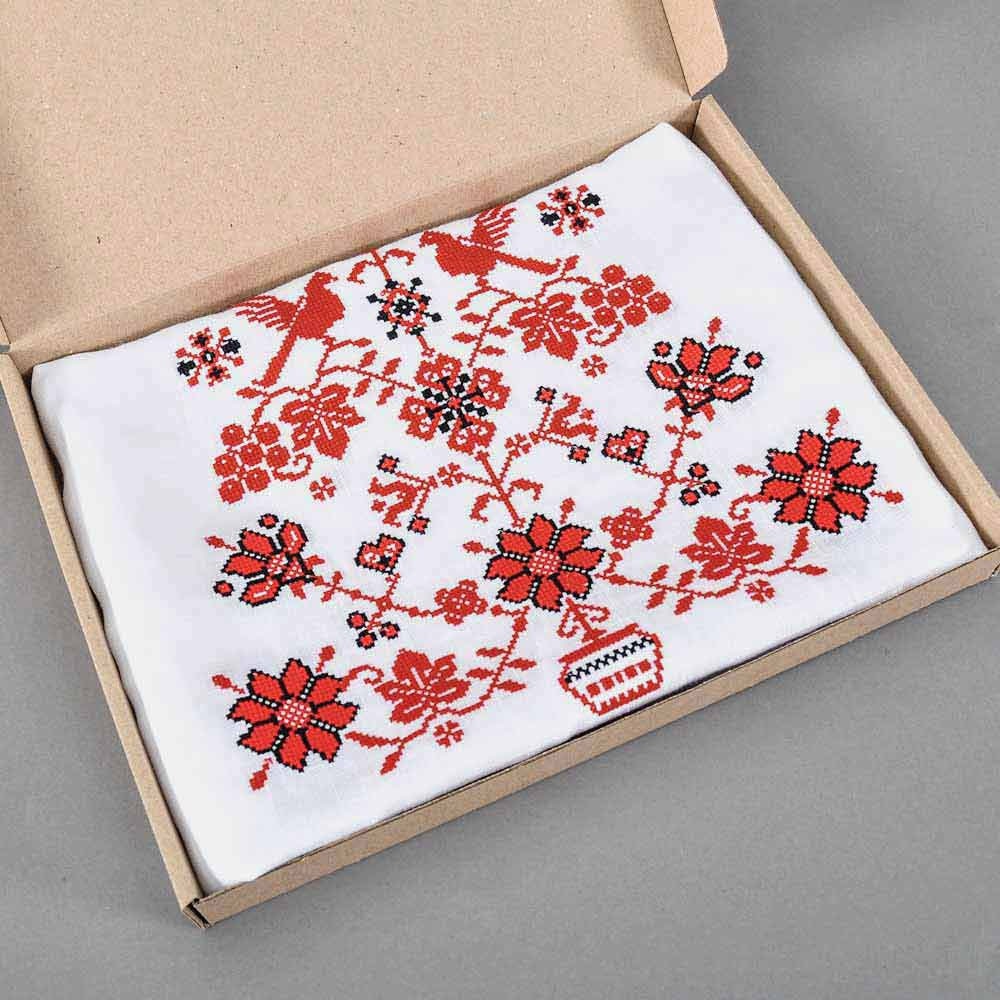 Embroidered Tree of Life Towel 200x33cm - White Linen Ukrainian Wedding Towel