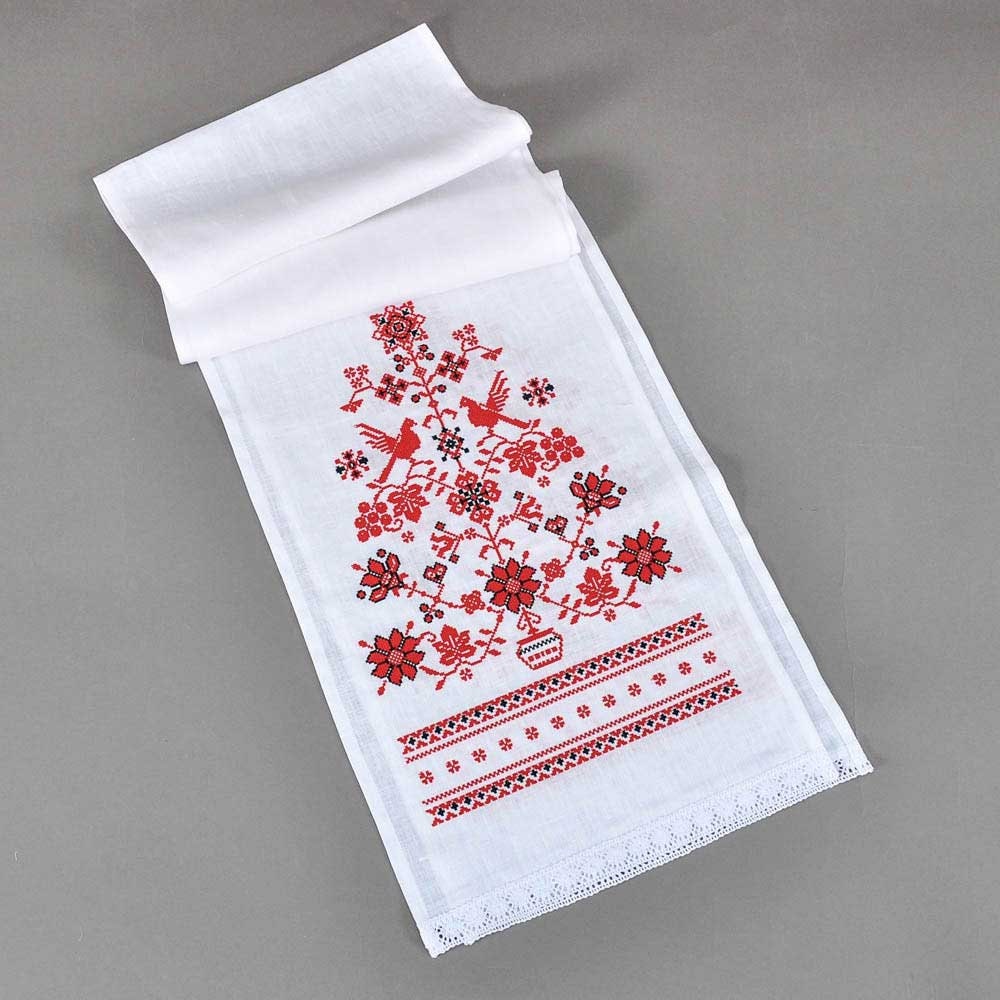 Embroidered Tree of Life Towel 200x33cm - White Linen Ukrainian Wedding Towel
