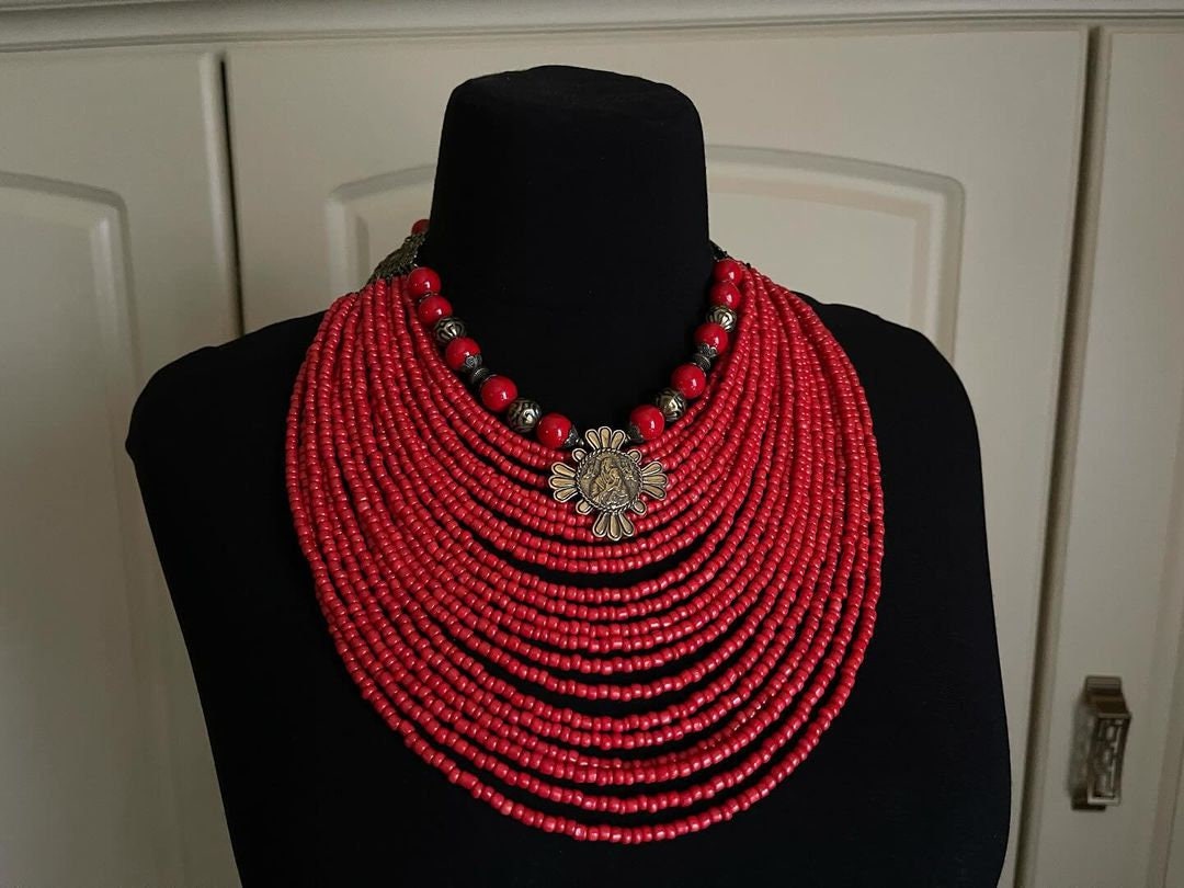 Elegant Ukrainian Red Coral Necklace - Handcrafted Timeless Jewelry Tradition