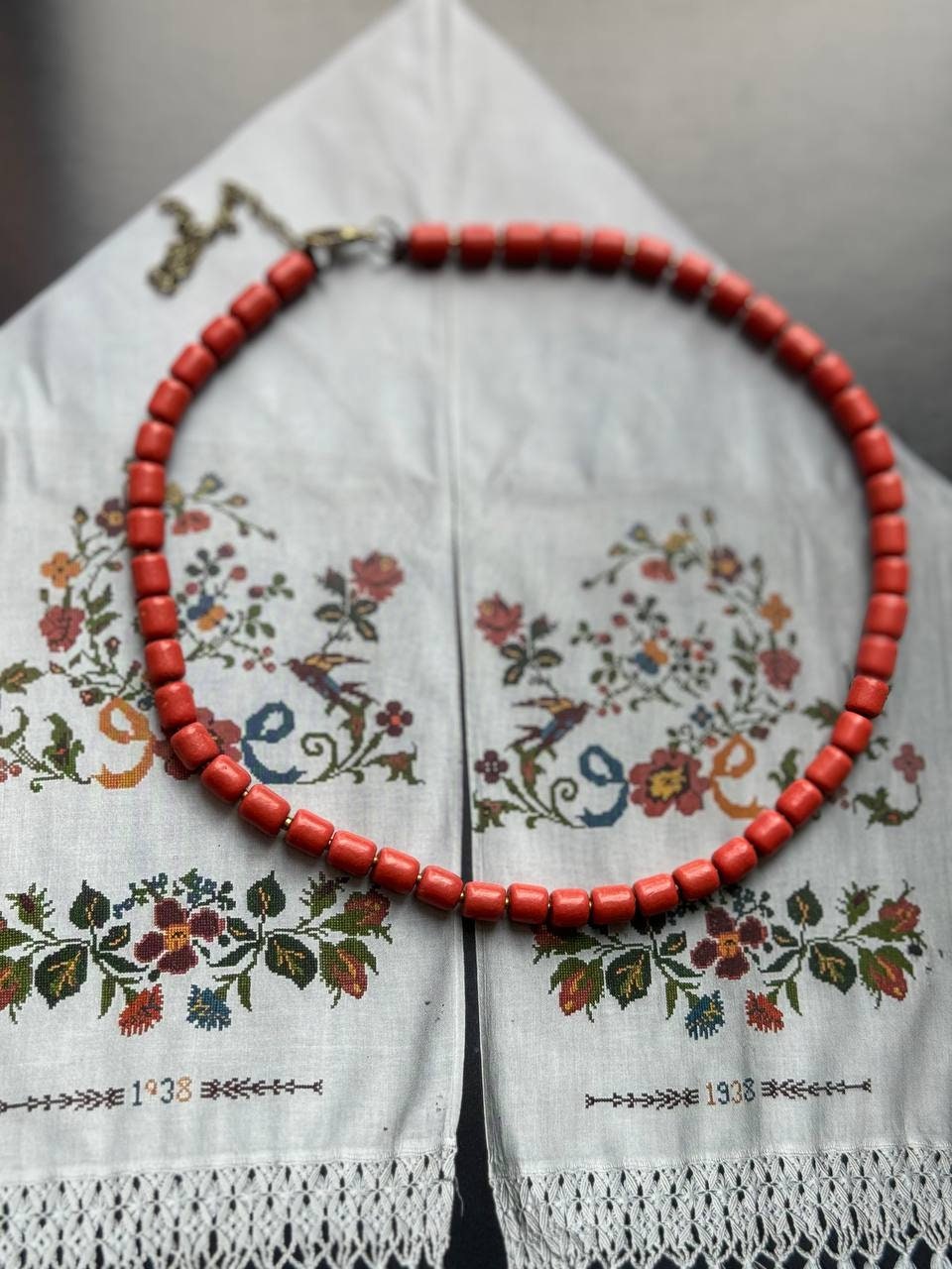 Ukrainian Traditional Ceramic Necklace with Antique Fireplace Beads