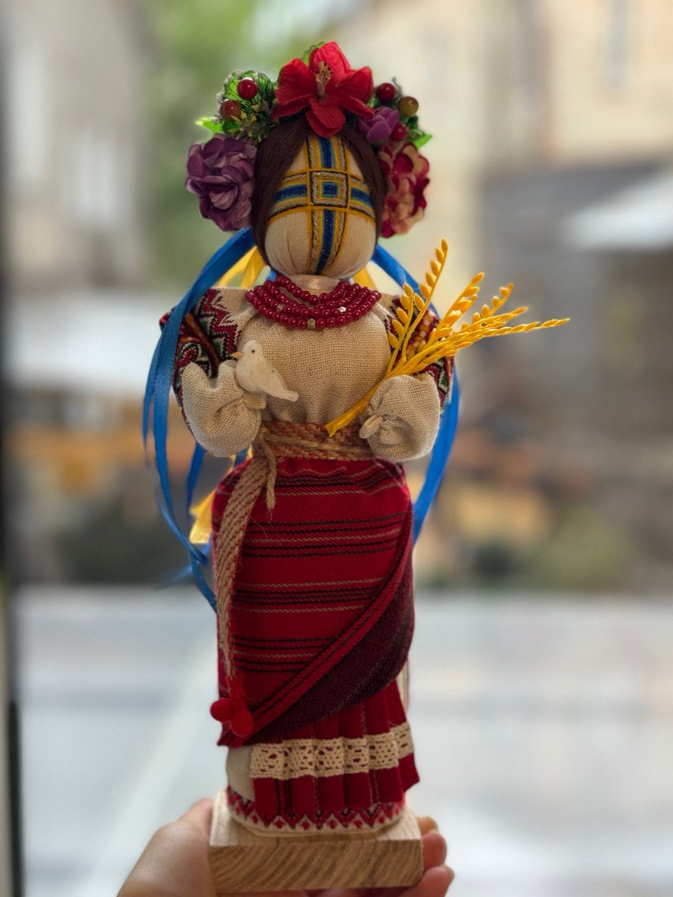 Motanka Doll "Invincible" - Handmade Ukrainian Protector on Wooden Stand