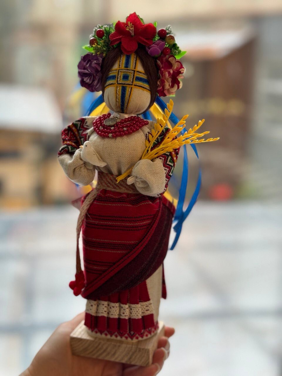 Motanka Doll "Invincible" - Handmade Ukrainian Protector on Wooden Stand