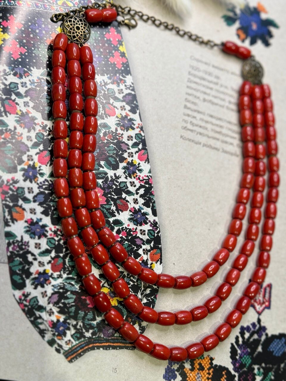 Unique Coral Necklace - Traditional Ukrainian Long Red Jewelry for Mom, Wife, or Girl