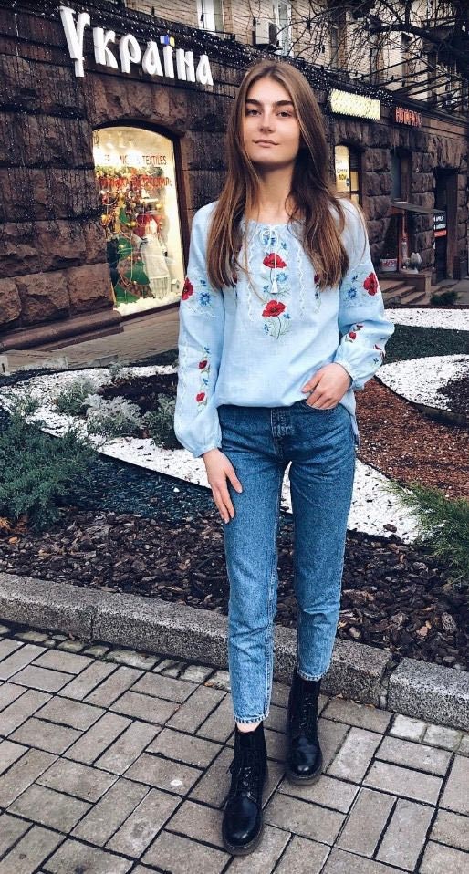 Women's Blue Ukrainian Embroidered Vyshyvanka Linen Shirt - Spring Floral Ethnic Blouse