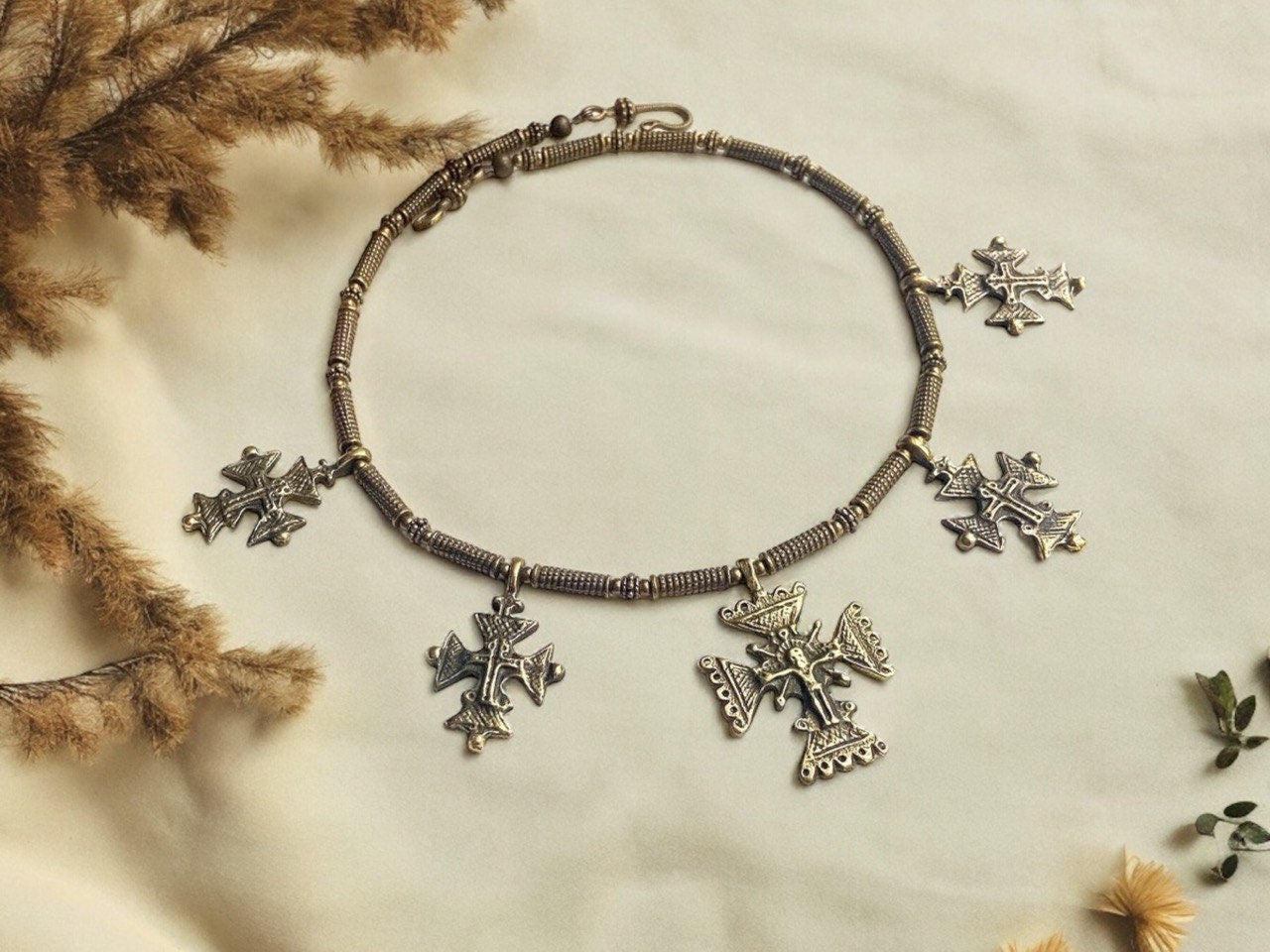 2025 Bronze Ukrainian Ethnic Necklace with Brass Crosses