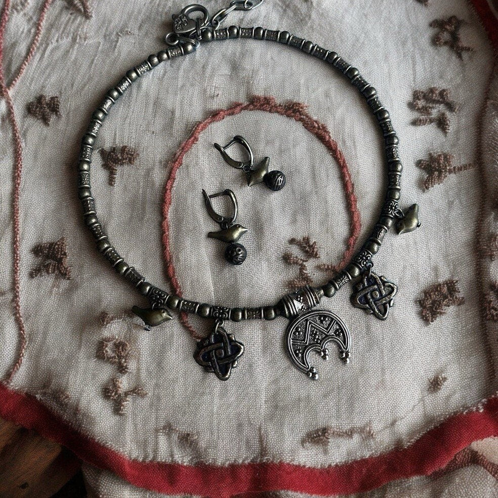 2025 Metal Ethnic Moon Necklace | Ukrainian Traditional Jewelry with Brass Pendants