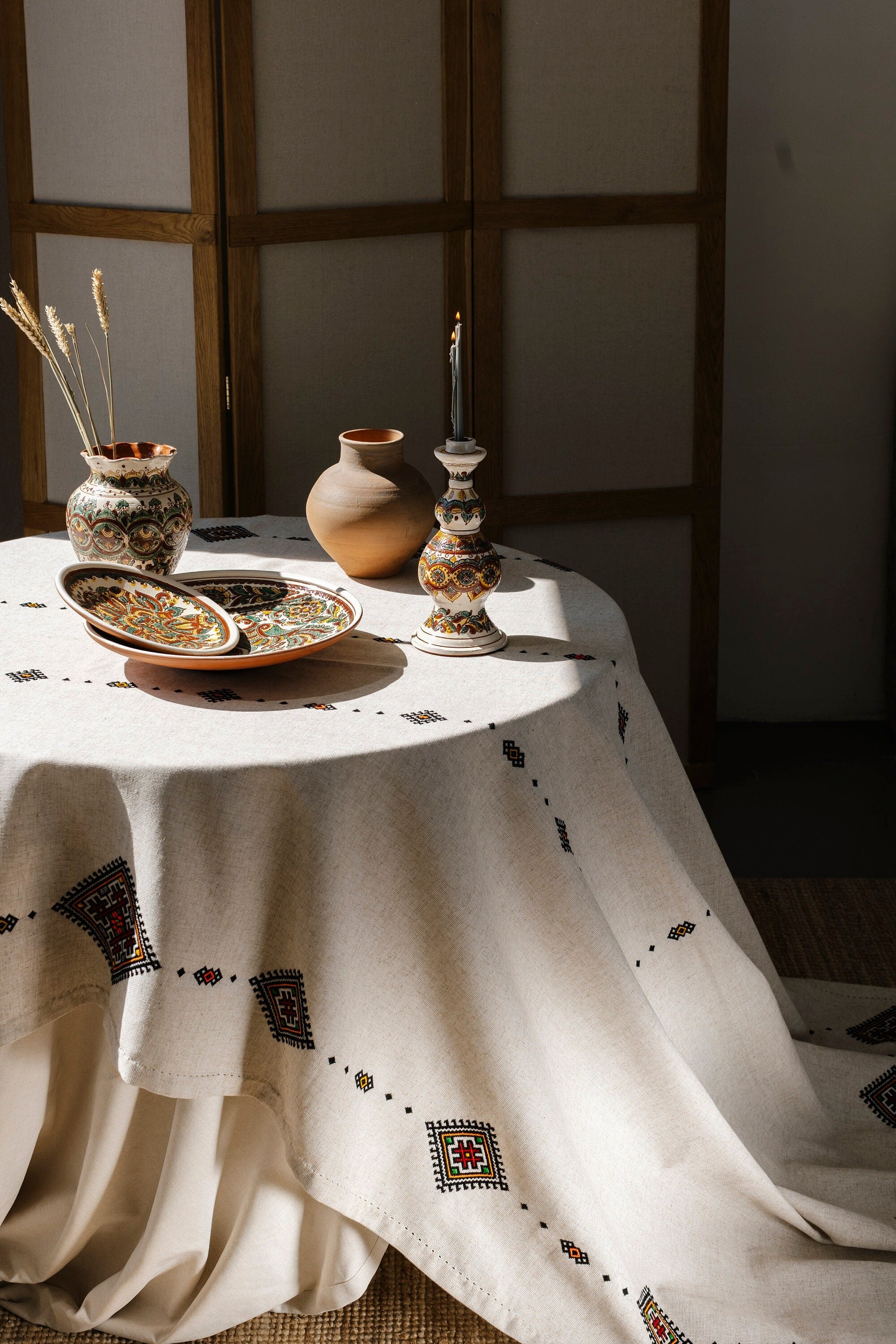 Handmade Ukrainian Embroidered Tablecloth - 220x150 CM Ethno Design