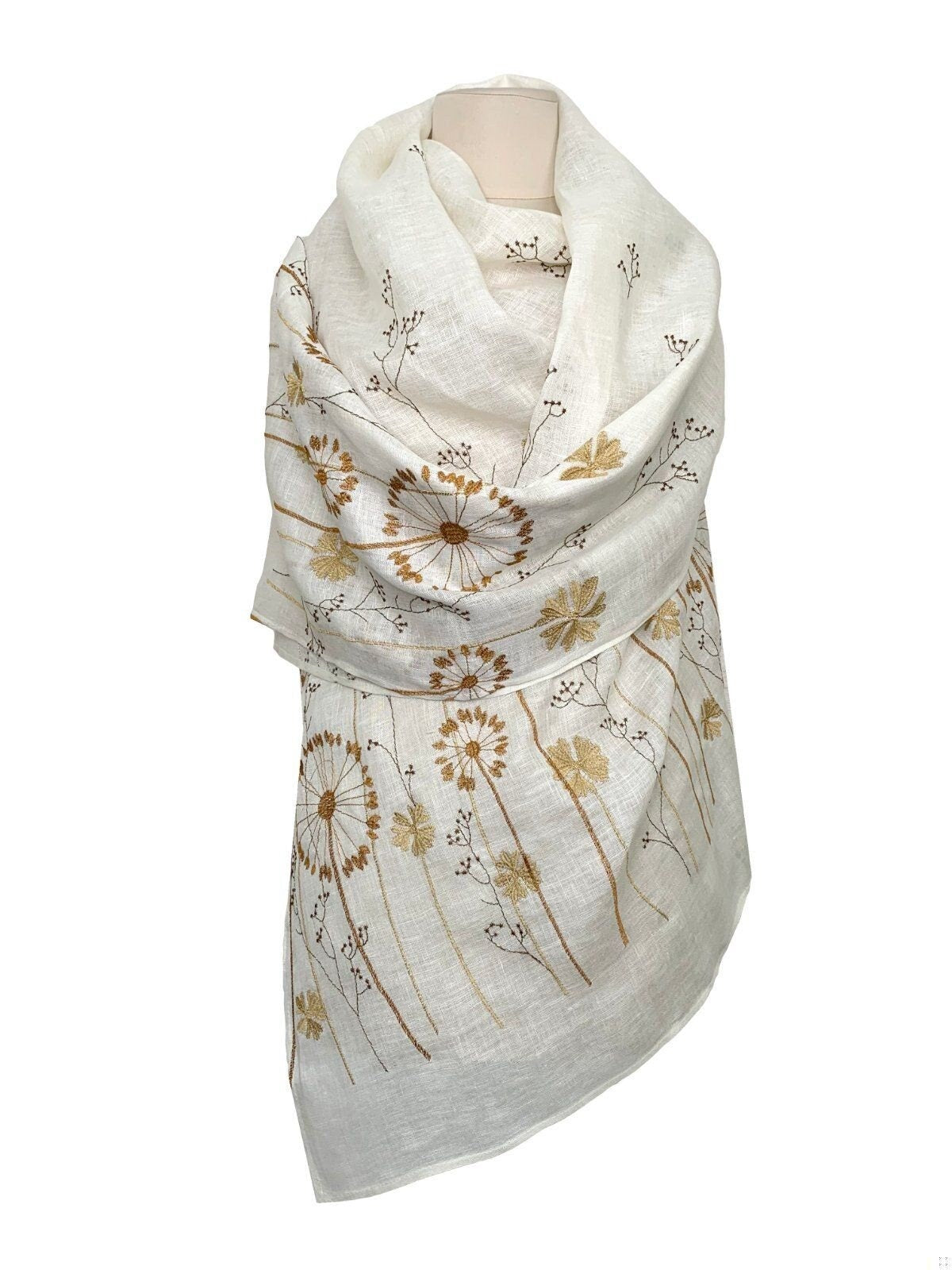 Embroidered Slavic Shawl by Ukrainian Artist - Lightweight Ethnic Spring Fashion Scarf