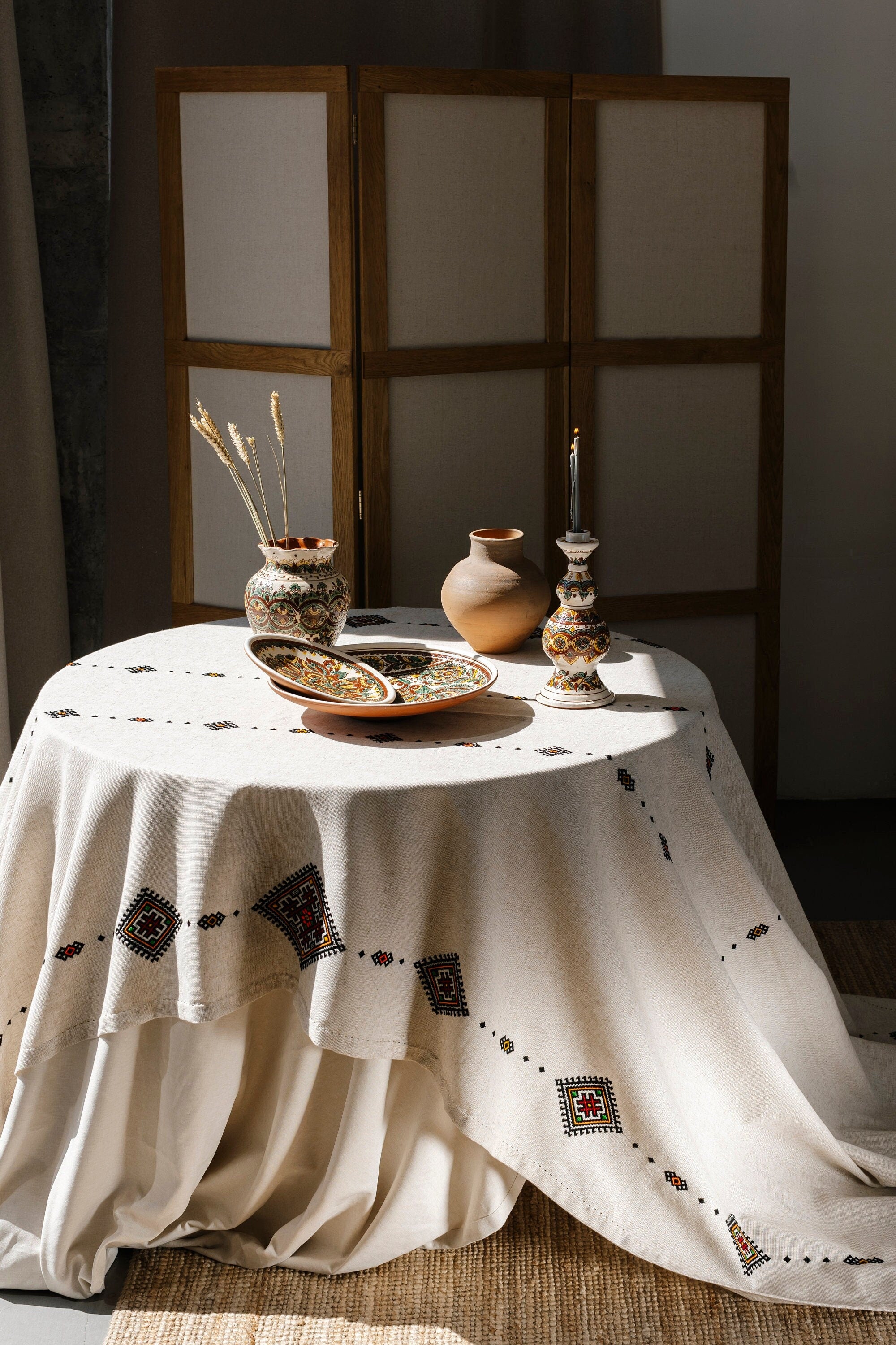 Handmade Ukrainian Embroidered Tablecloth - 220x150 CM Ethno Design