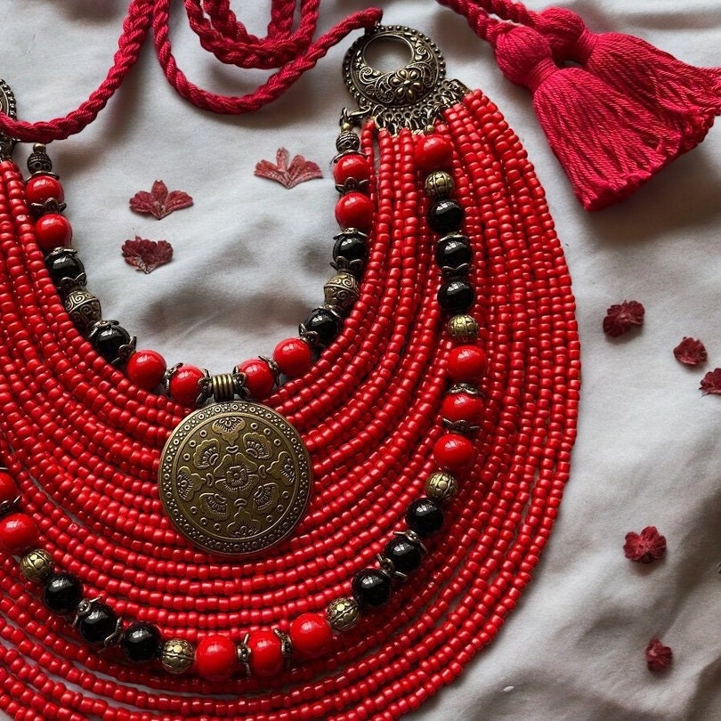 Handmade Ukrainian Red Necklace | Unique Traditional Jewelry for Women