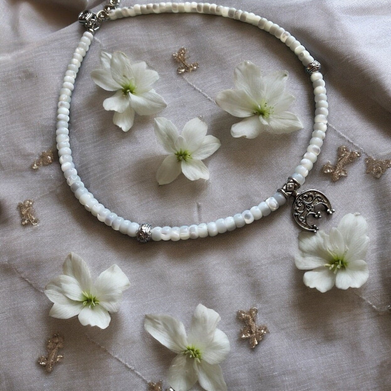Handmade White Pearl Necklace - Unique Ukrainian Traditional Jewelry for Women